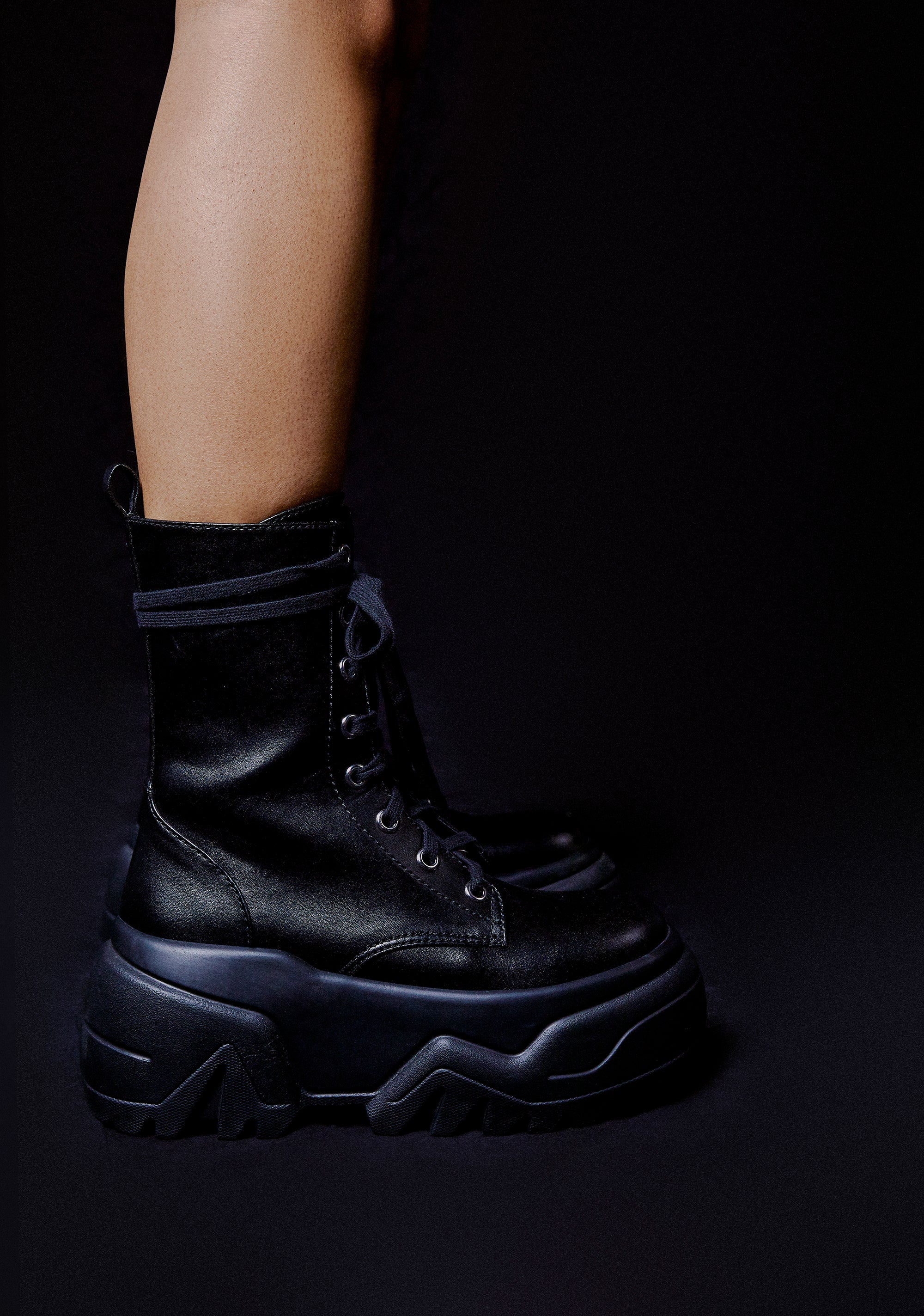 Club Exx Vegan Leather Lace Up Zip Combat Boots - Black – Dolls Kill