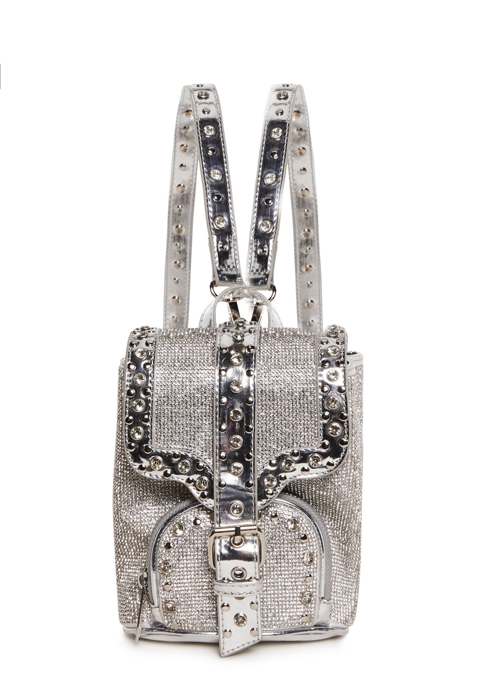 Metallic Vegan Leather Rhinestone Western Micro Mini Backpack Club Exx
