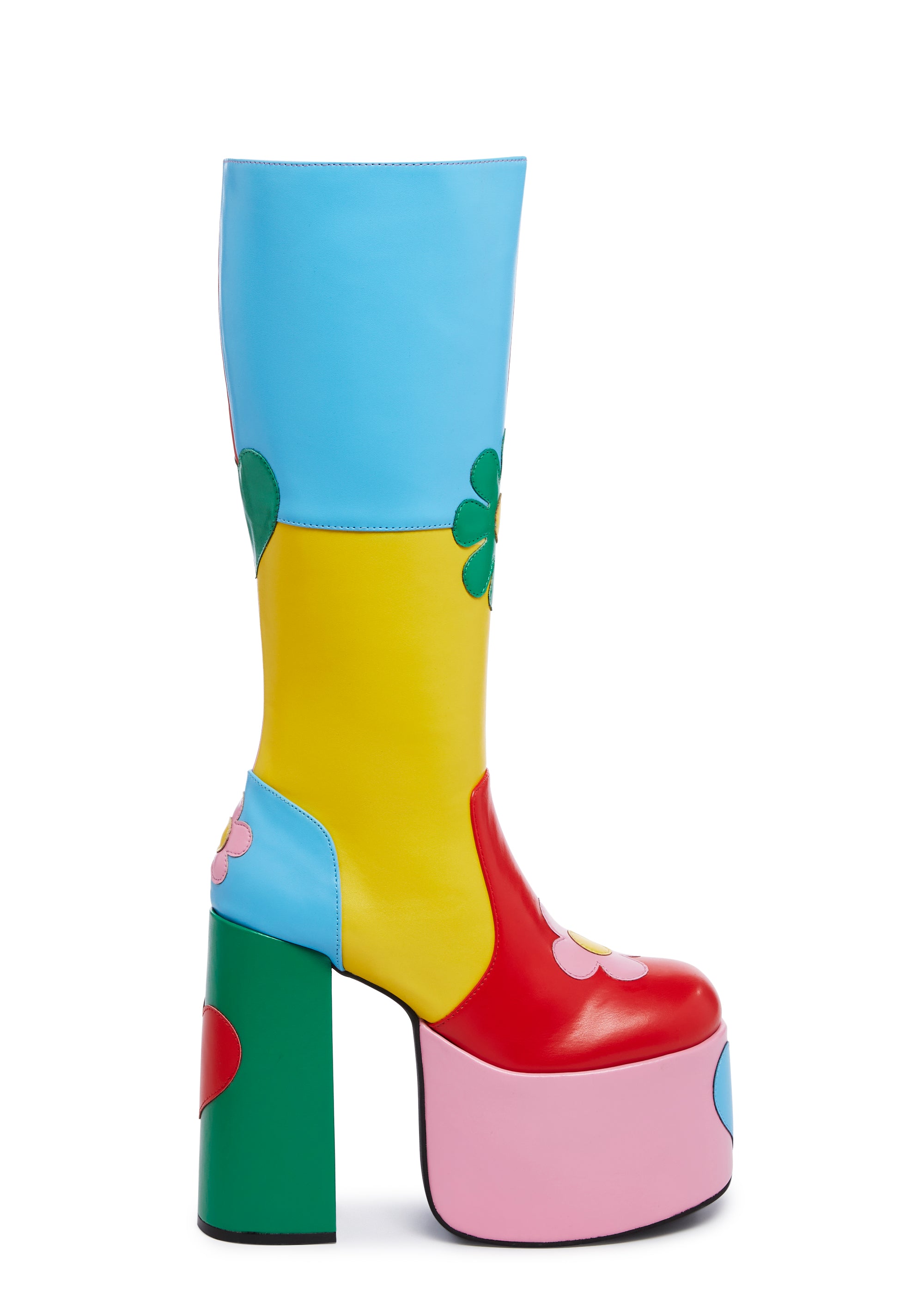 Delia s 90s Colorblock Heart Flowers Platform Knee High Boots Multi Dolls Kill