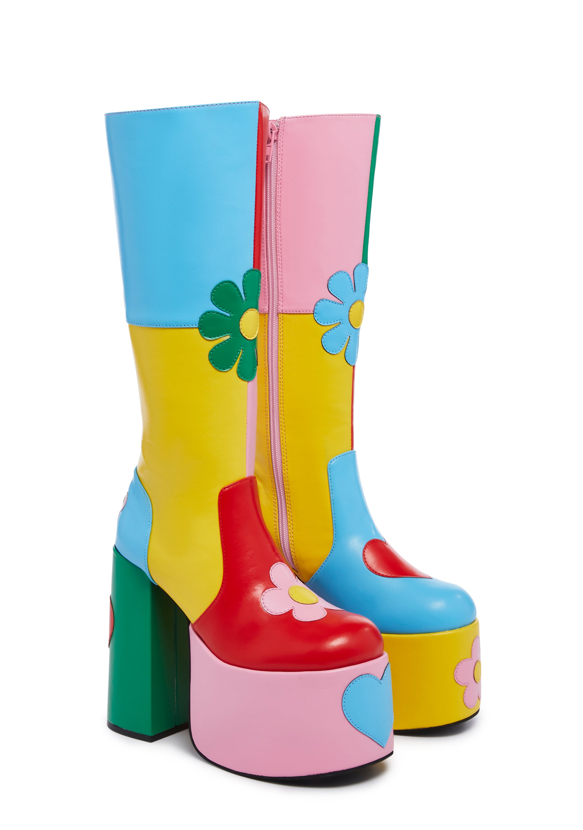 Delia's 90s Colorblock Heart Flowers Platform Knee High Boots