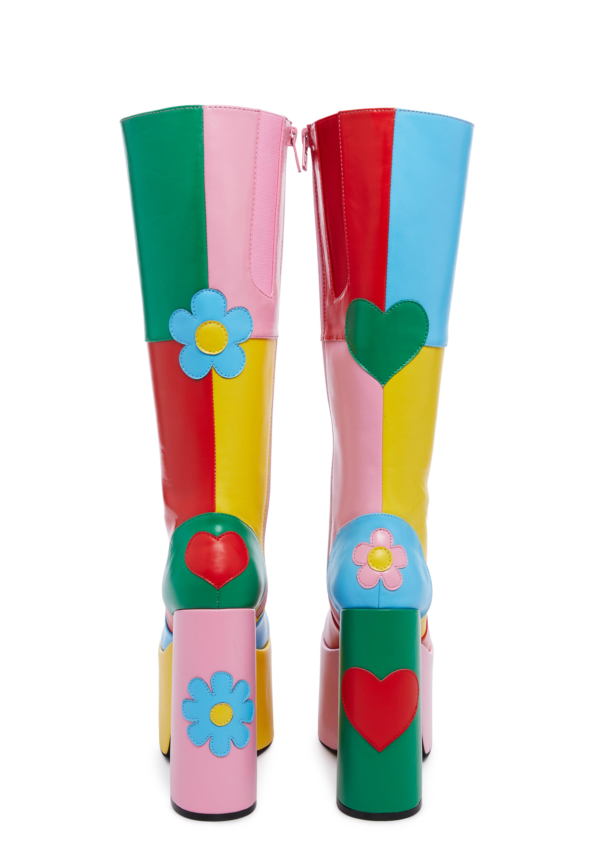 Delia s 90s Colorblock Heart Flowers Platform Knee High Boots Multi Dolls Kill