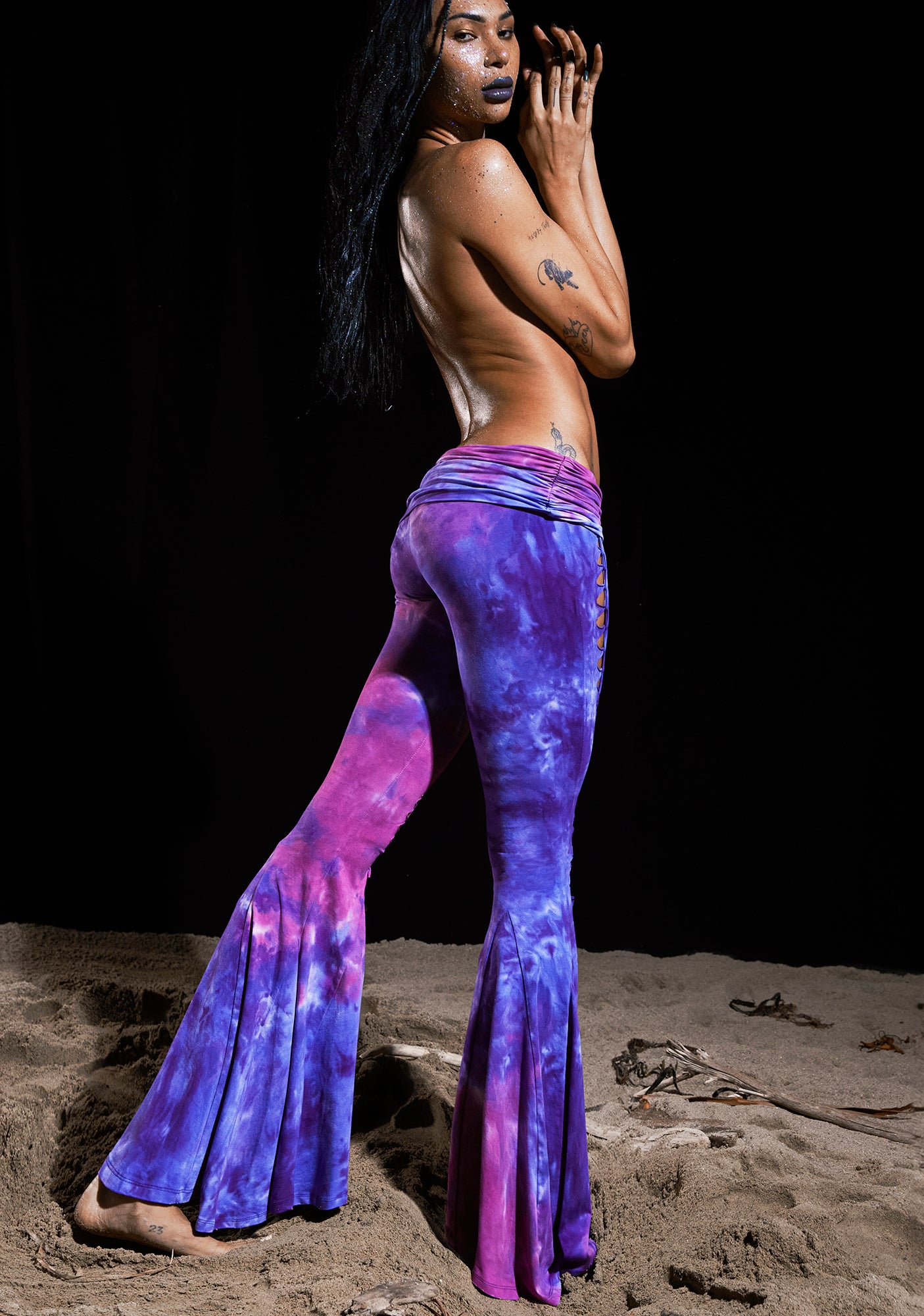 Rapcopter y2k Tie Dye Flare Jeans Vintage Strecthy Low Waisted Pants Wome Current Mood Stretchy Lace- Up Flared Yoga Pants - Tie Dye \u2013 Dolls