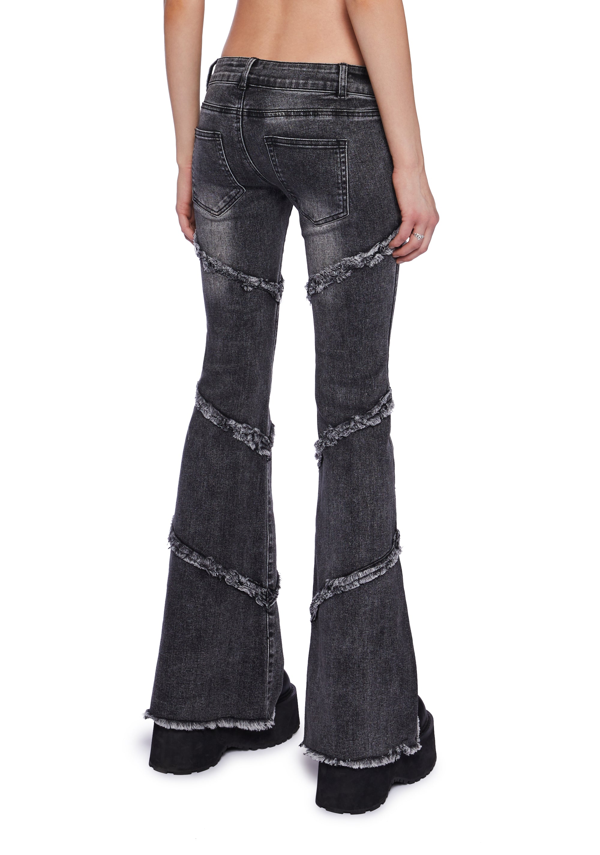 Current Mood Low Rise Washed Flare Denim Pants - Black