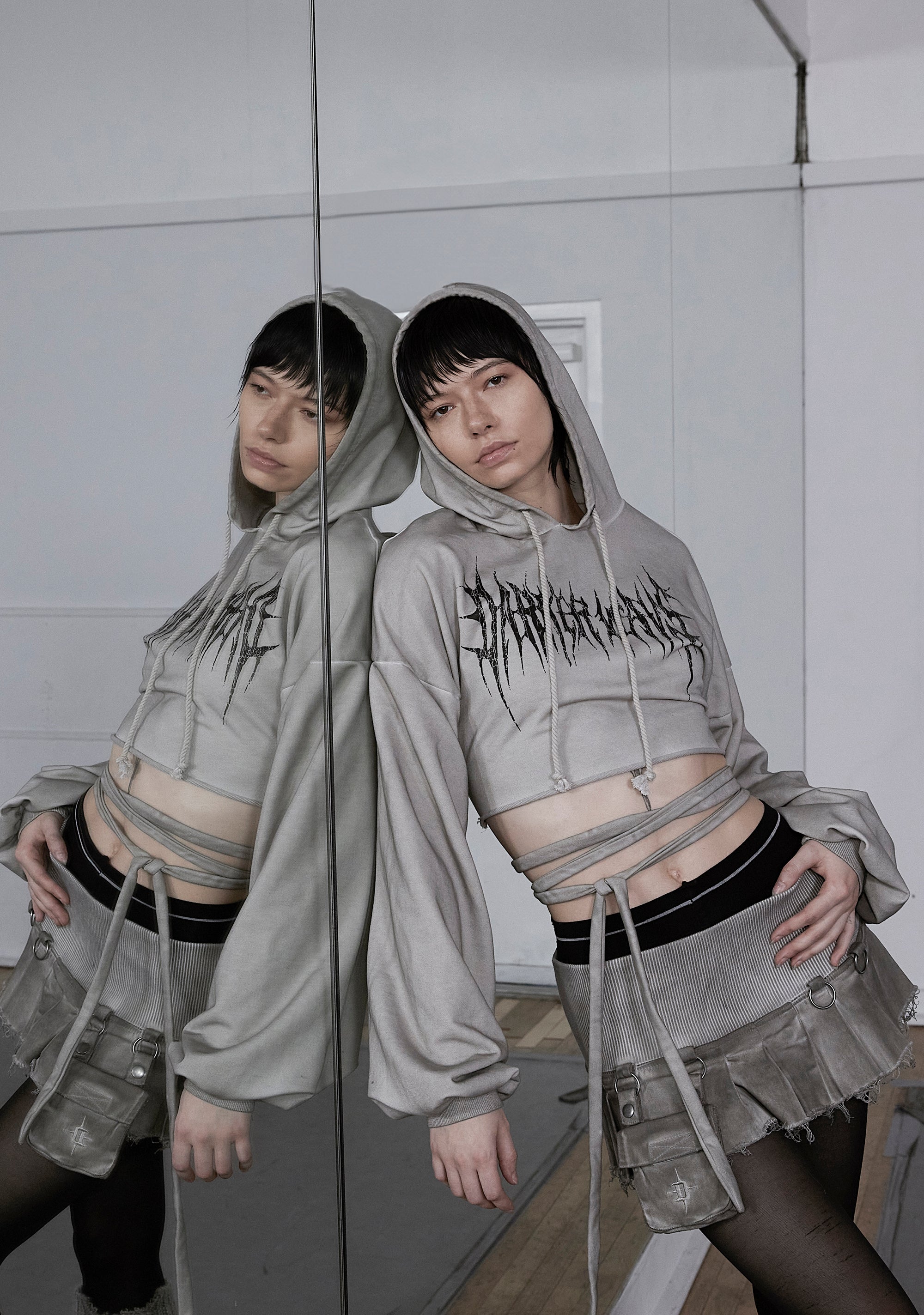 Darker Wavs Smoked Pleated Mini Skirt With Ribbed Waistband And