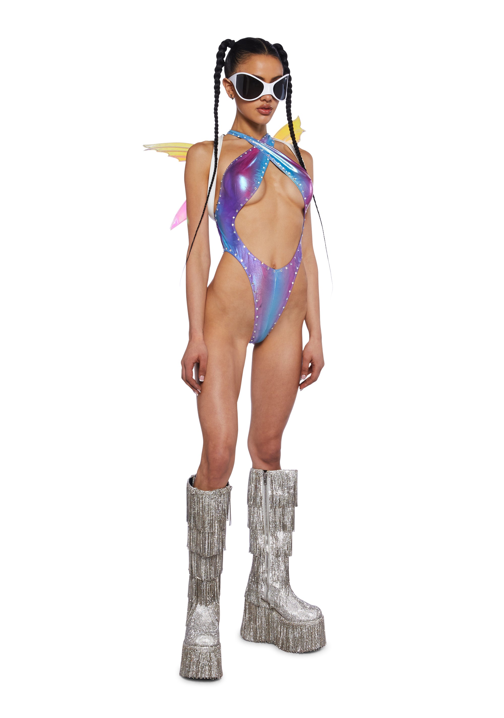 Club Exx Ombre Metallic Rhinestone Foiled Criss Cross
