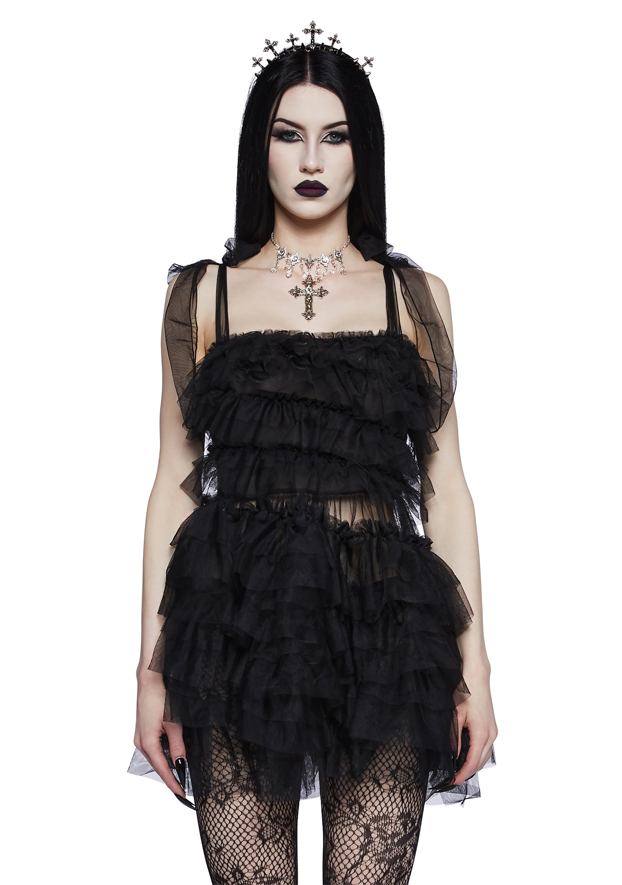 Widow Ruffled Sheer Babydoll Dress