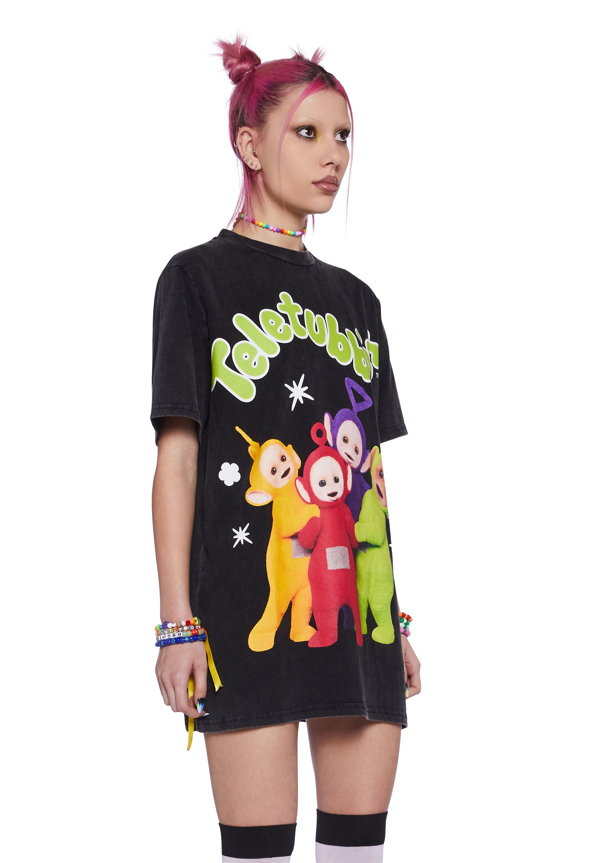 Dolls Kill x Teletubbies Oversized Washed Graphic Tee - Black