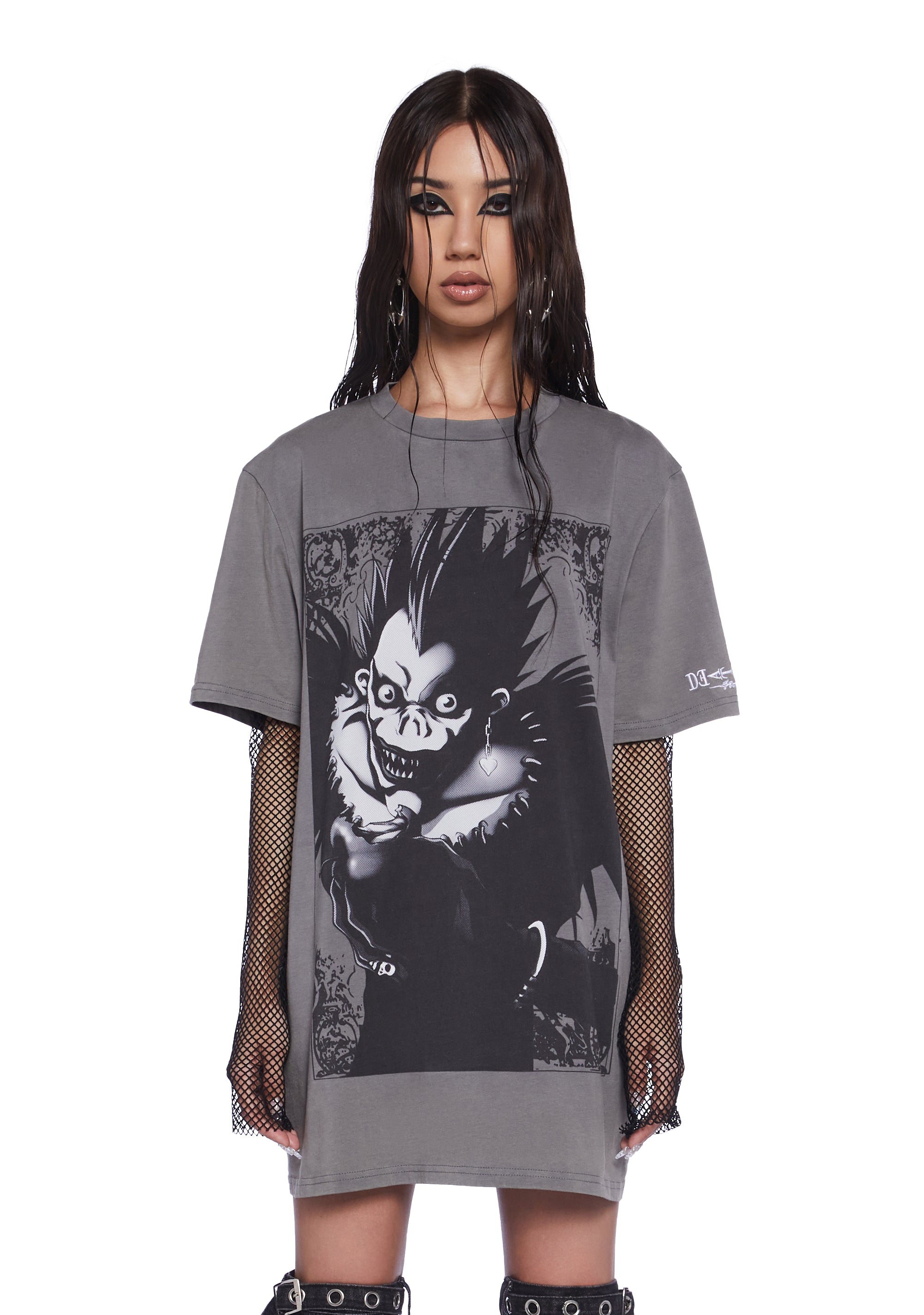 Dolls Kill x Death Note Ryuk Graphic Oversized Tee Anime Demon - Gray