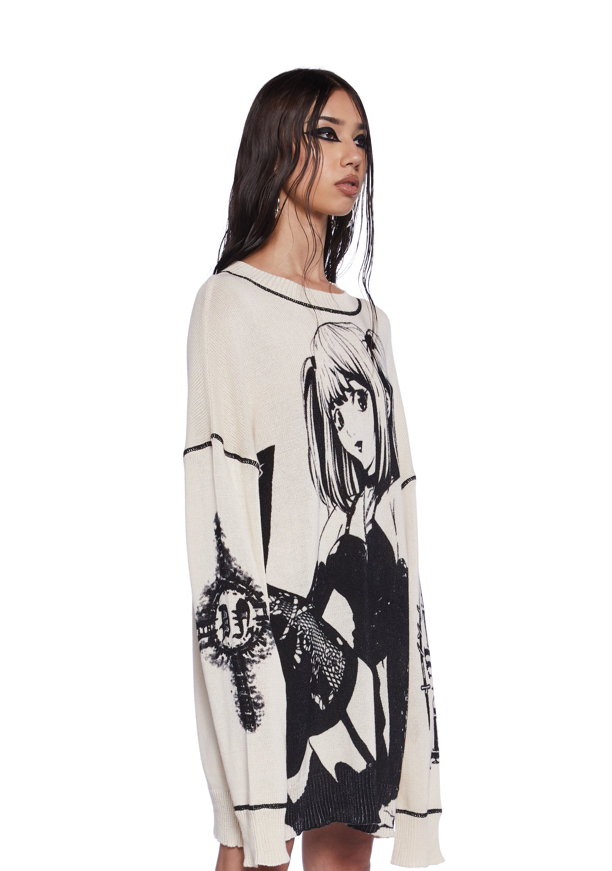 Dolls Kill x Death Note Misa Amane Pop Star Anime Oversized Knit Sweater -  Off White
