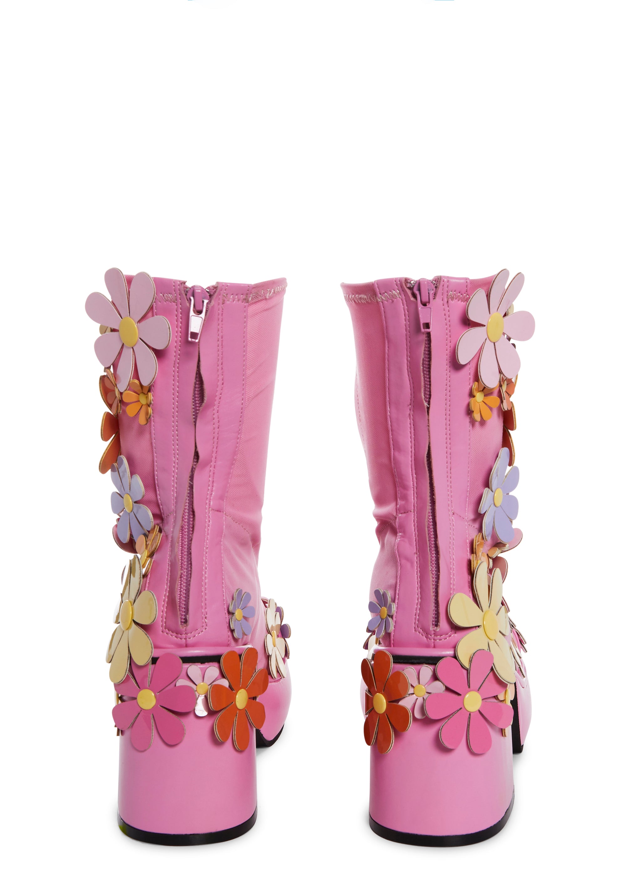Sugar Thrillz Mesh Daisy Floral Platform Boots - Pink