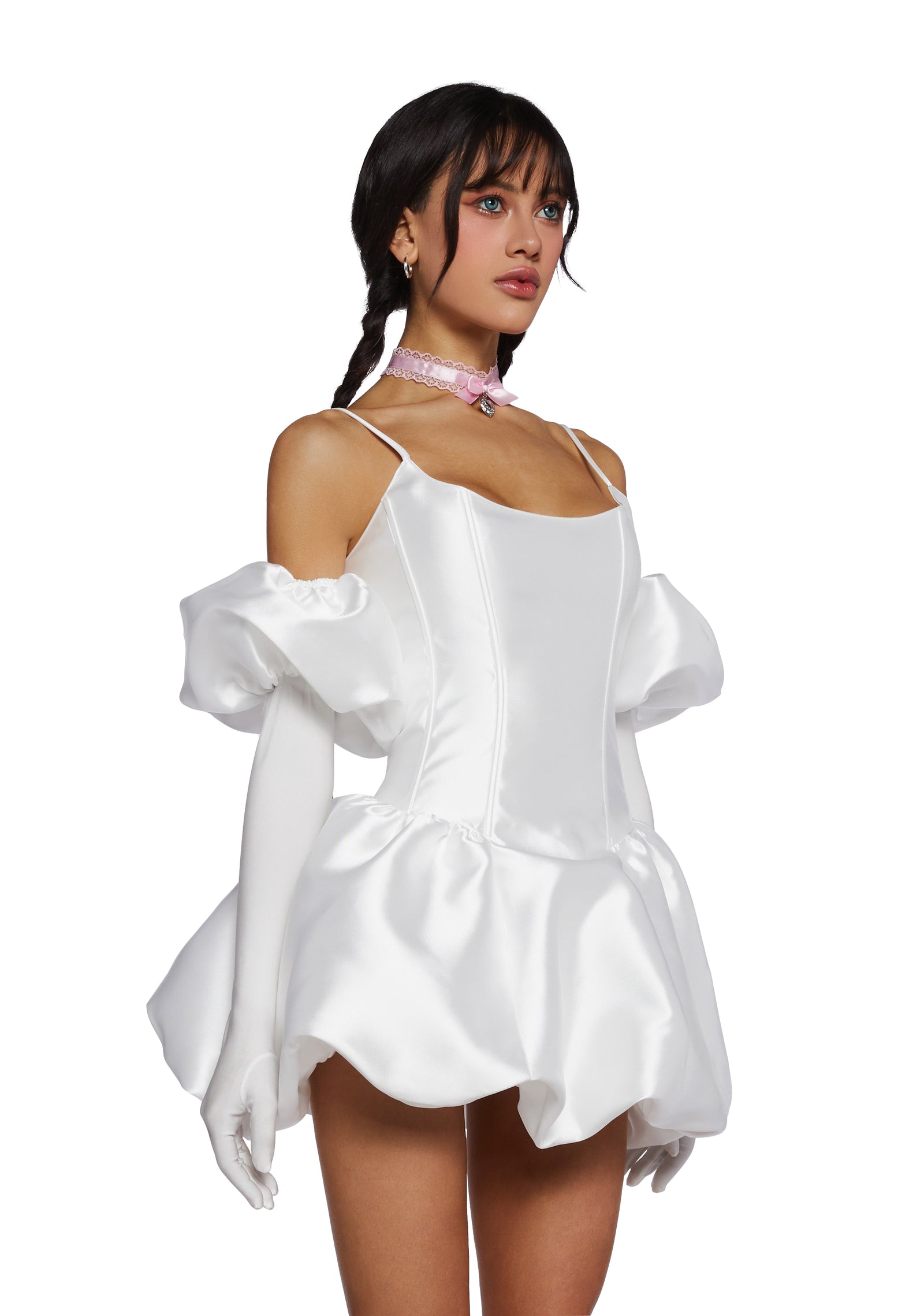 Sugar Thrillz Taffeta Mini Dress With Gloves