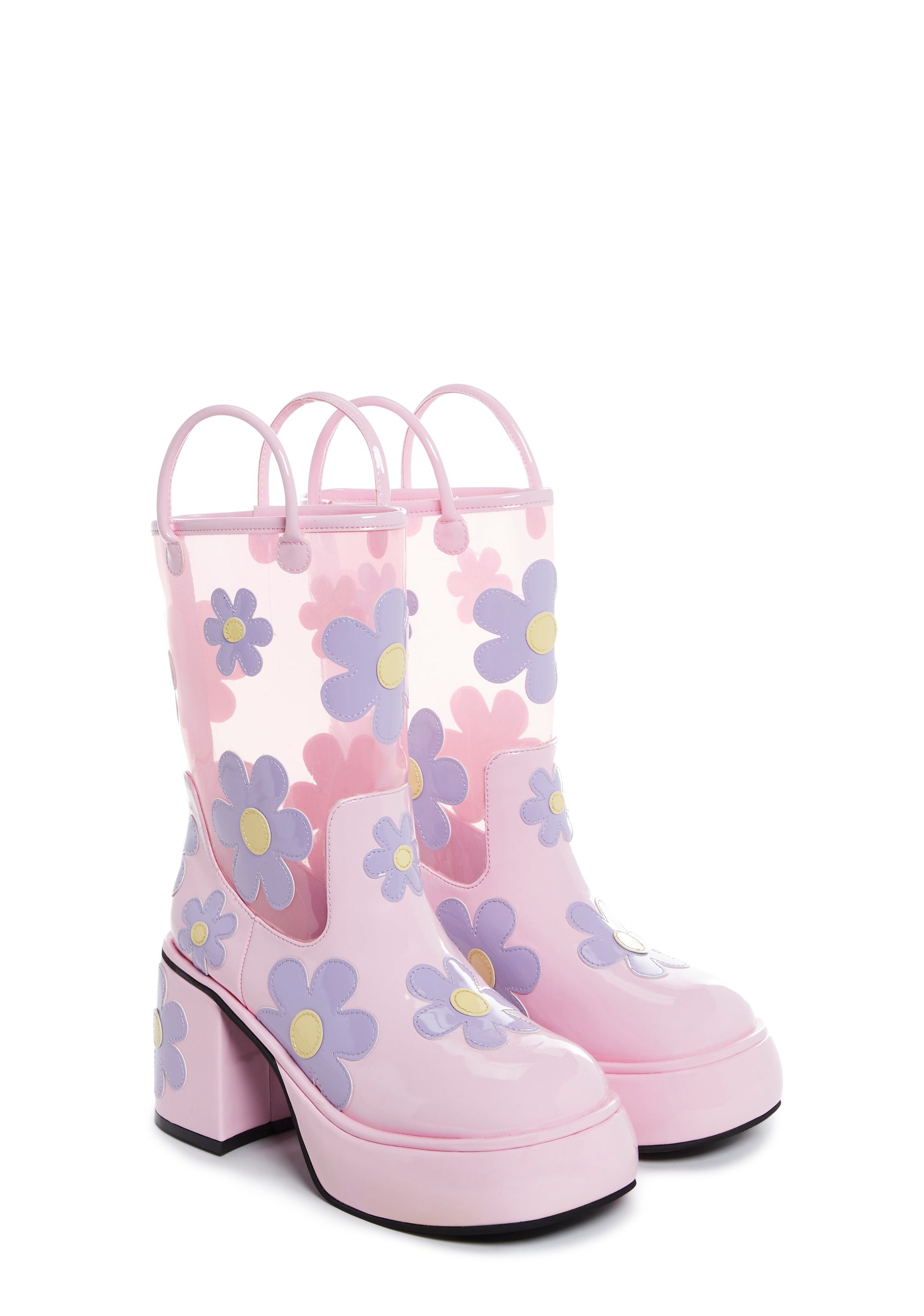 Sugar Thrillz Western Floral Vinyl Rain Booties Pink Dolls Kill