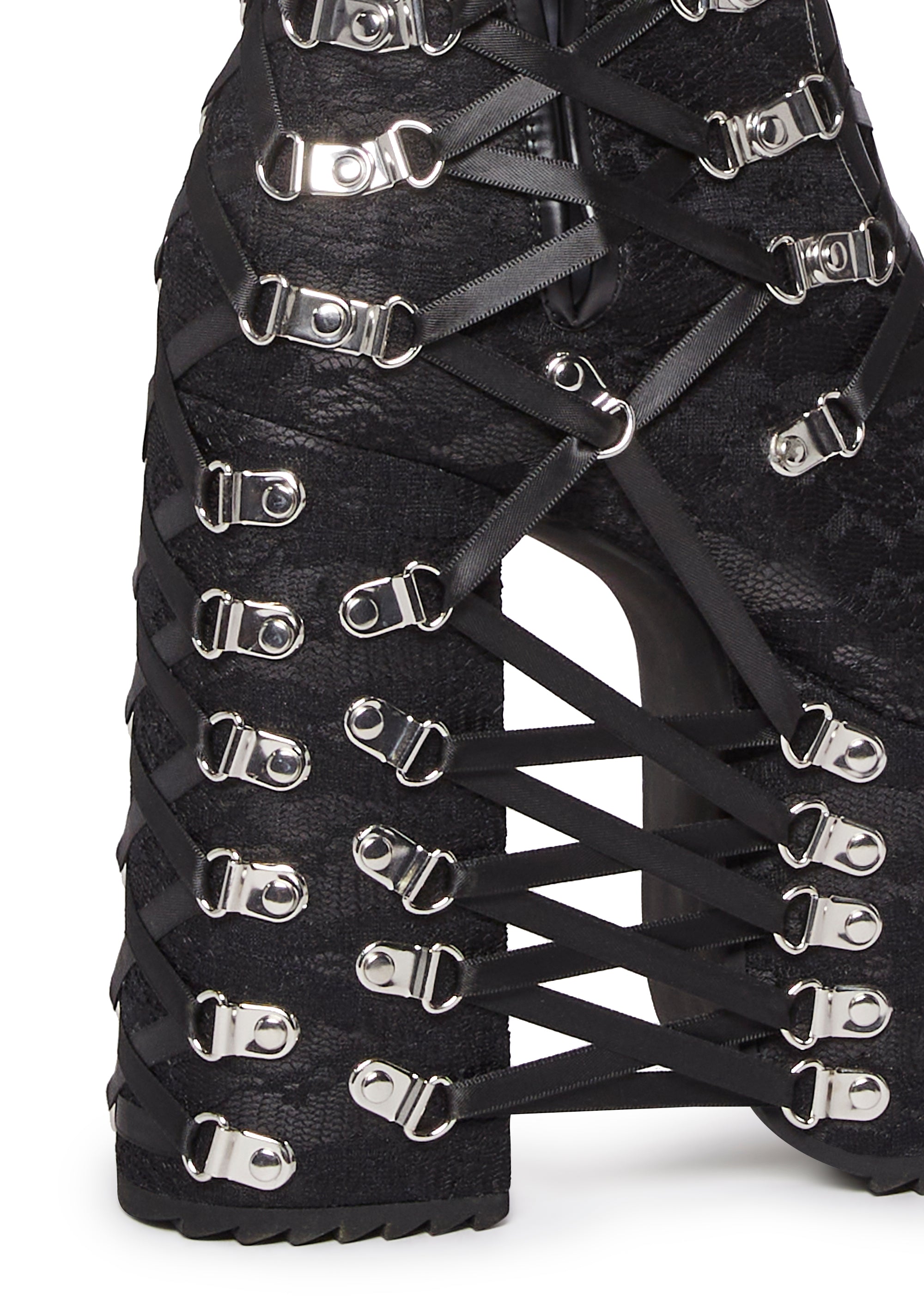 Widow Lace Strappy D Ring Platform Boots - Black – Dolls Kill