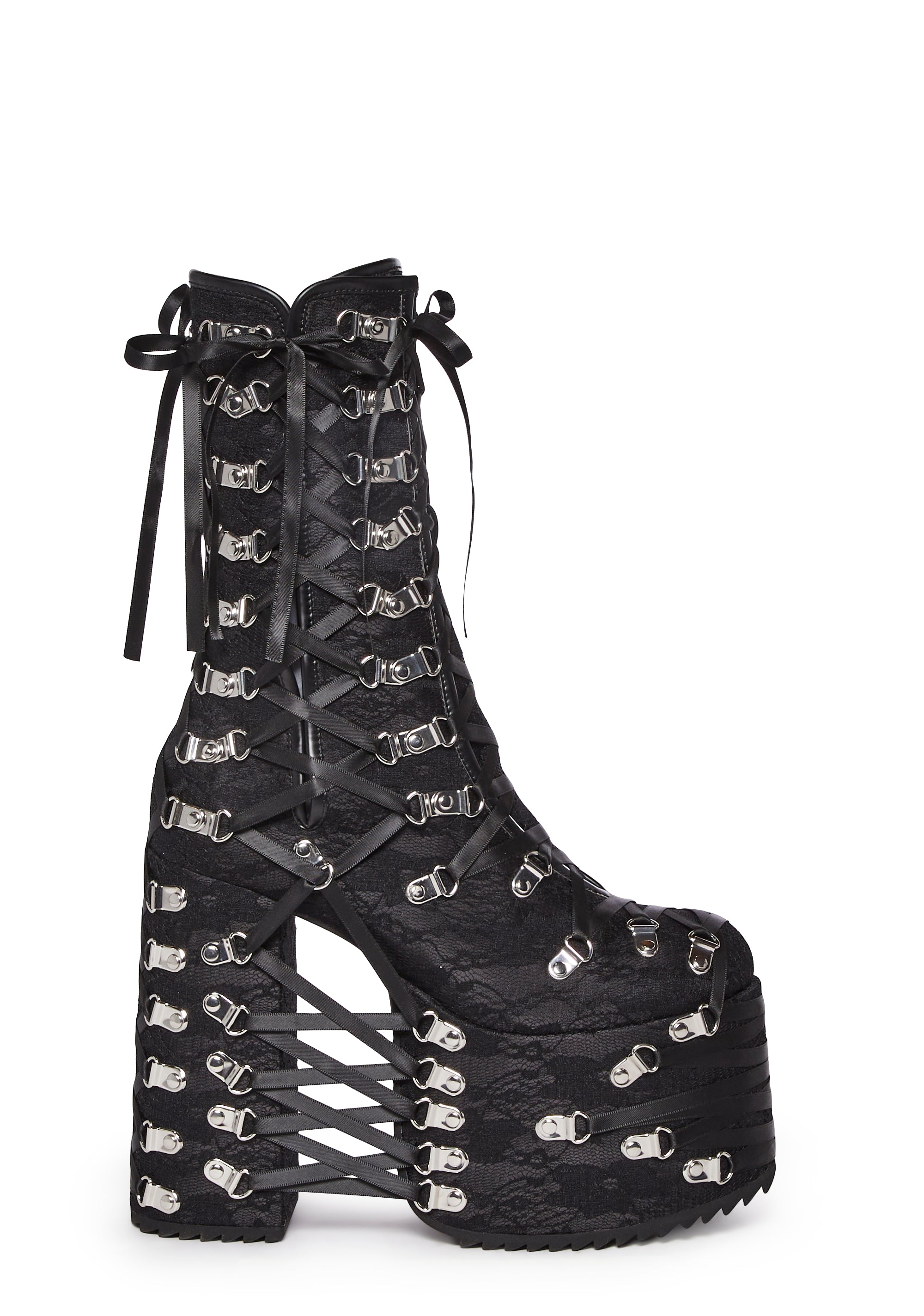 Widow Lace Strappy D Ring Platform Boots - Black – Dolls Kill