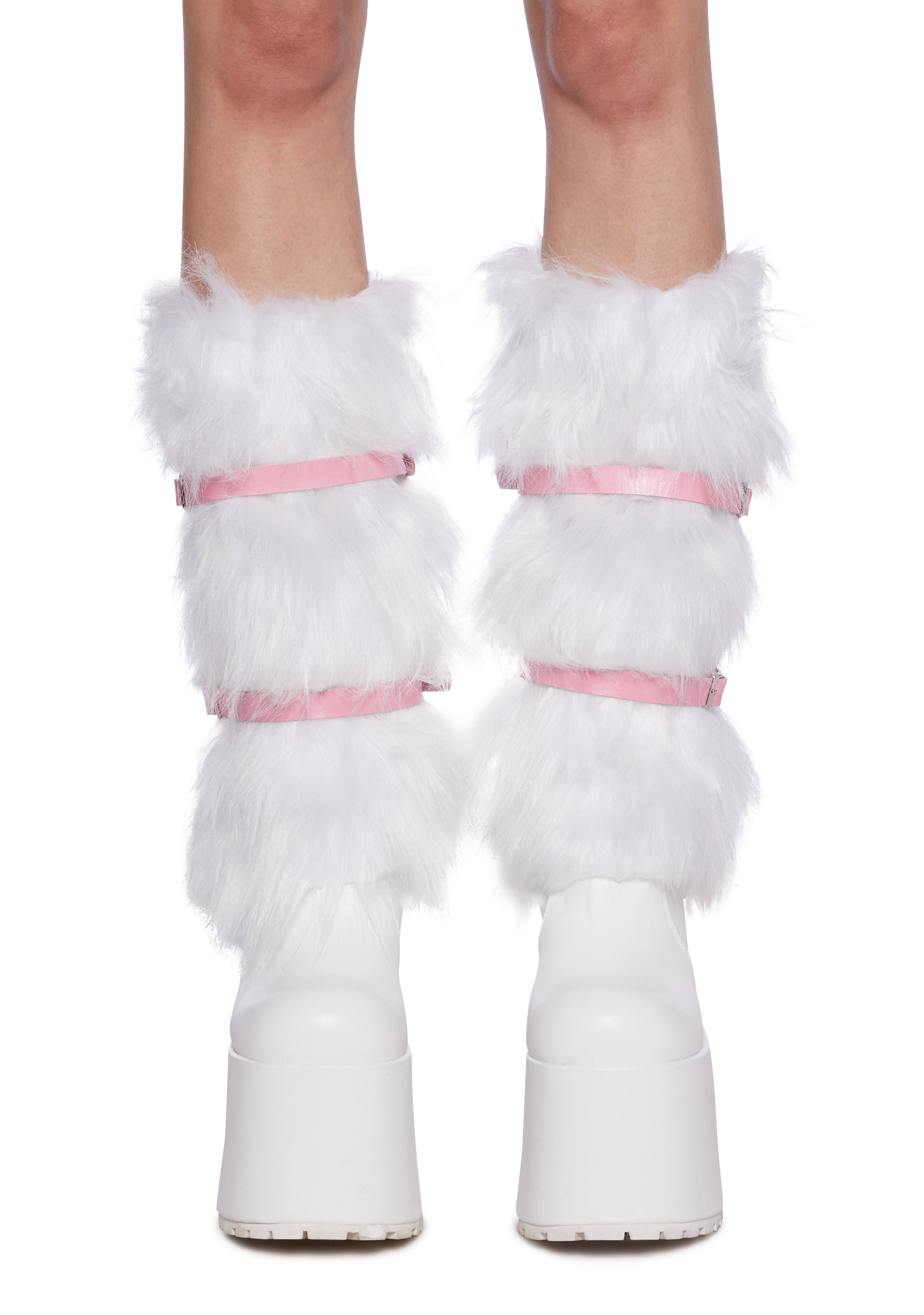Faux Fur Leg Warmers With Buckle Straps - White – Dolls Kill