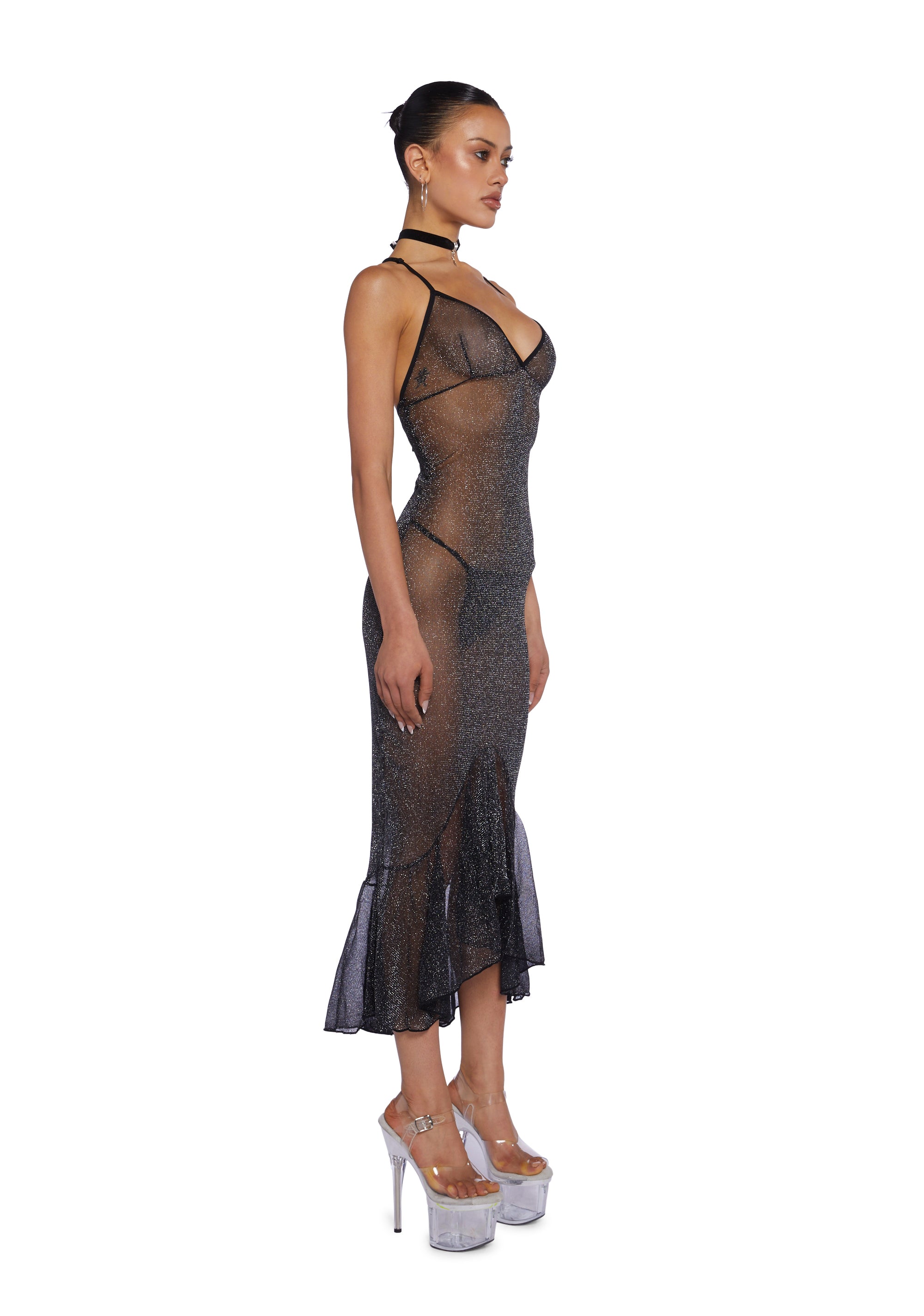 Shimmery Sparkly Sheer Mesh Dress - Black Dolls Kill Shimmery Sparkly Sheer Mesh Dress - Black Dolls Kill