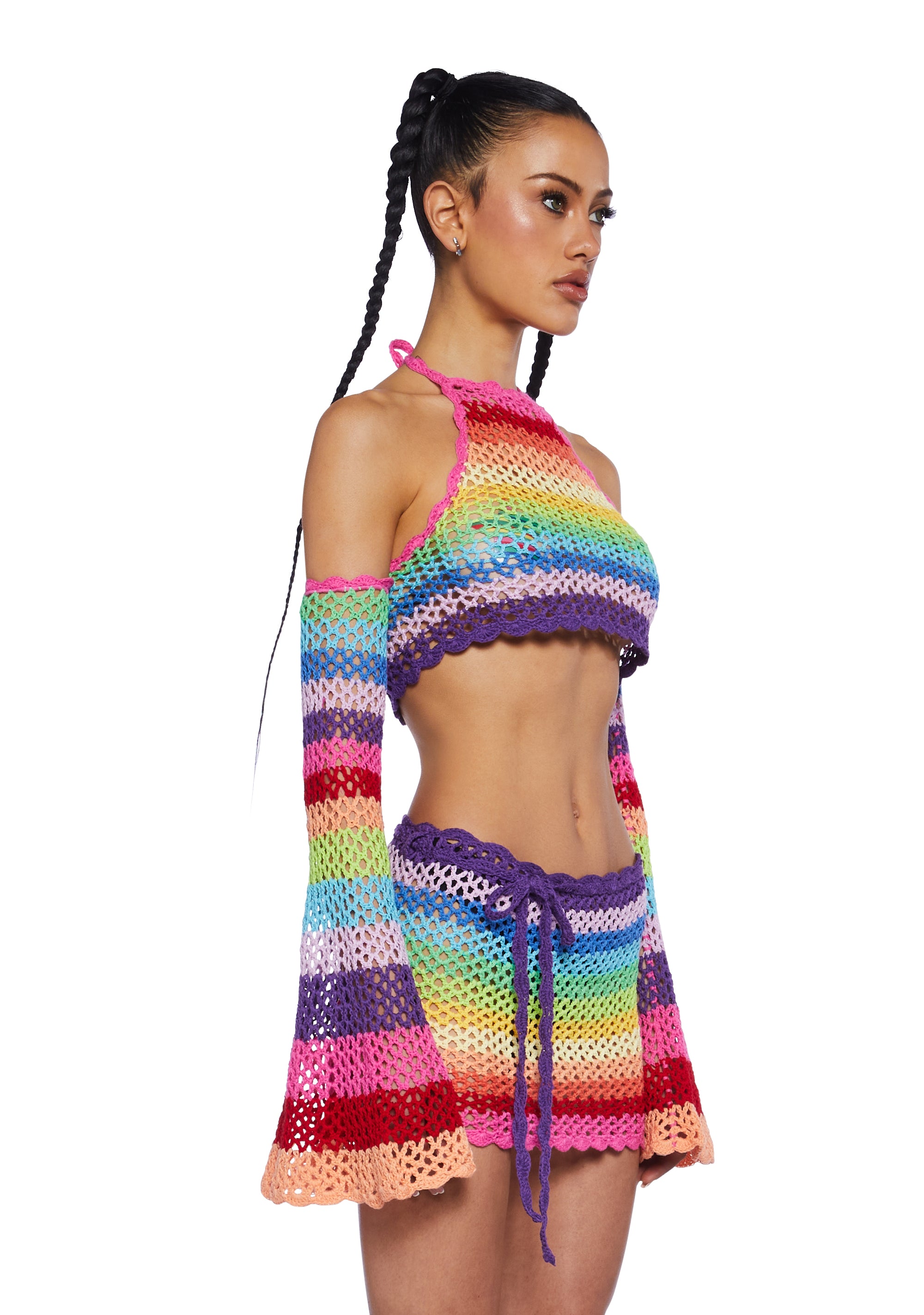 Club Exx Crochet Festival Rave Rainbow Halter Top - Multi