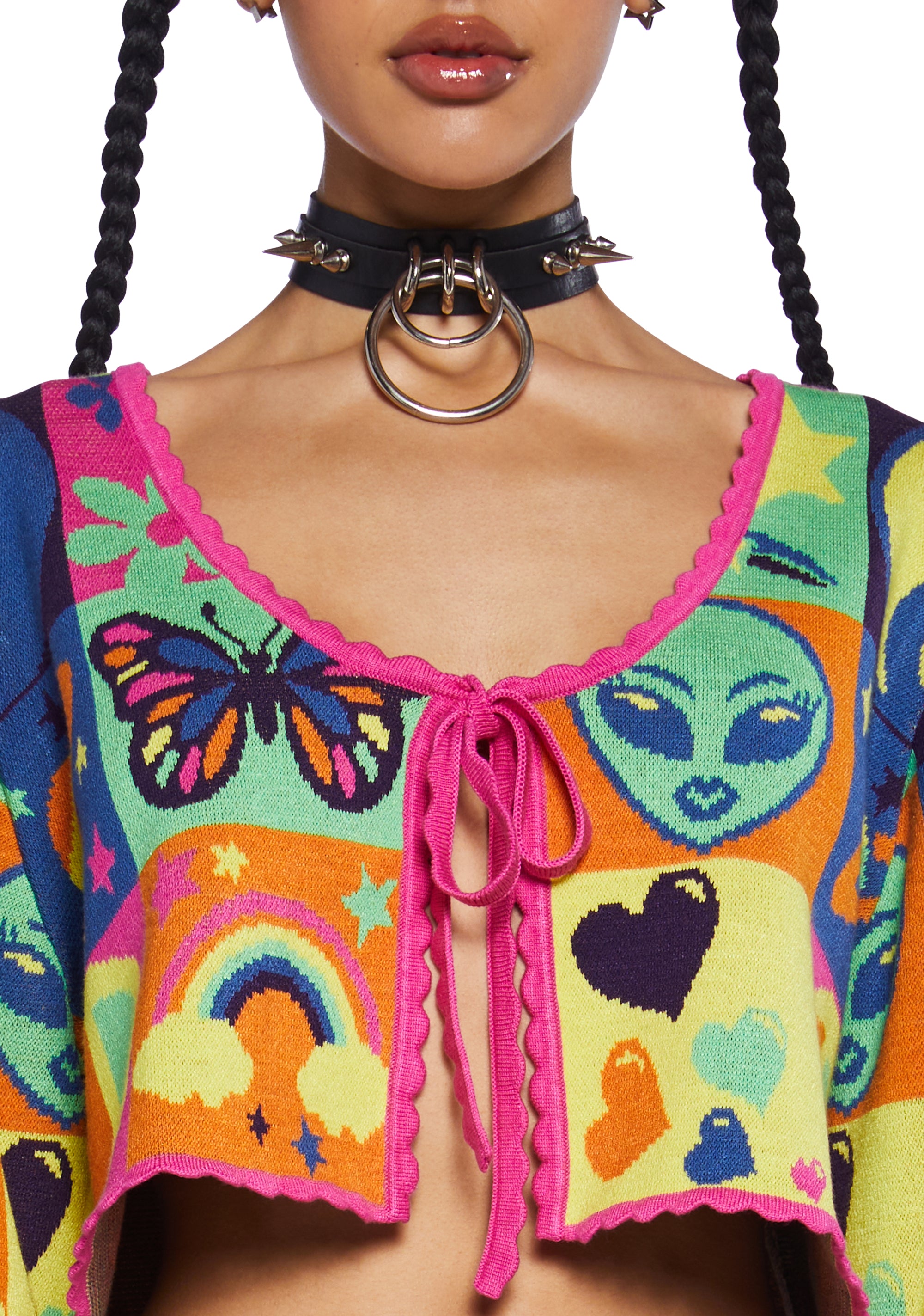 Club Exx Lisa Frank 90s Colorblock Graphic Square Knit Cardigan
