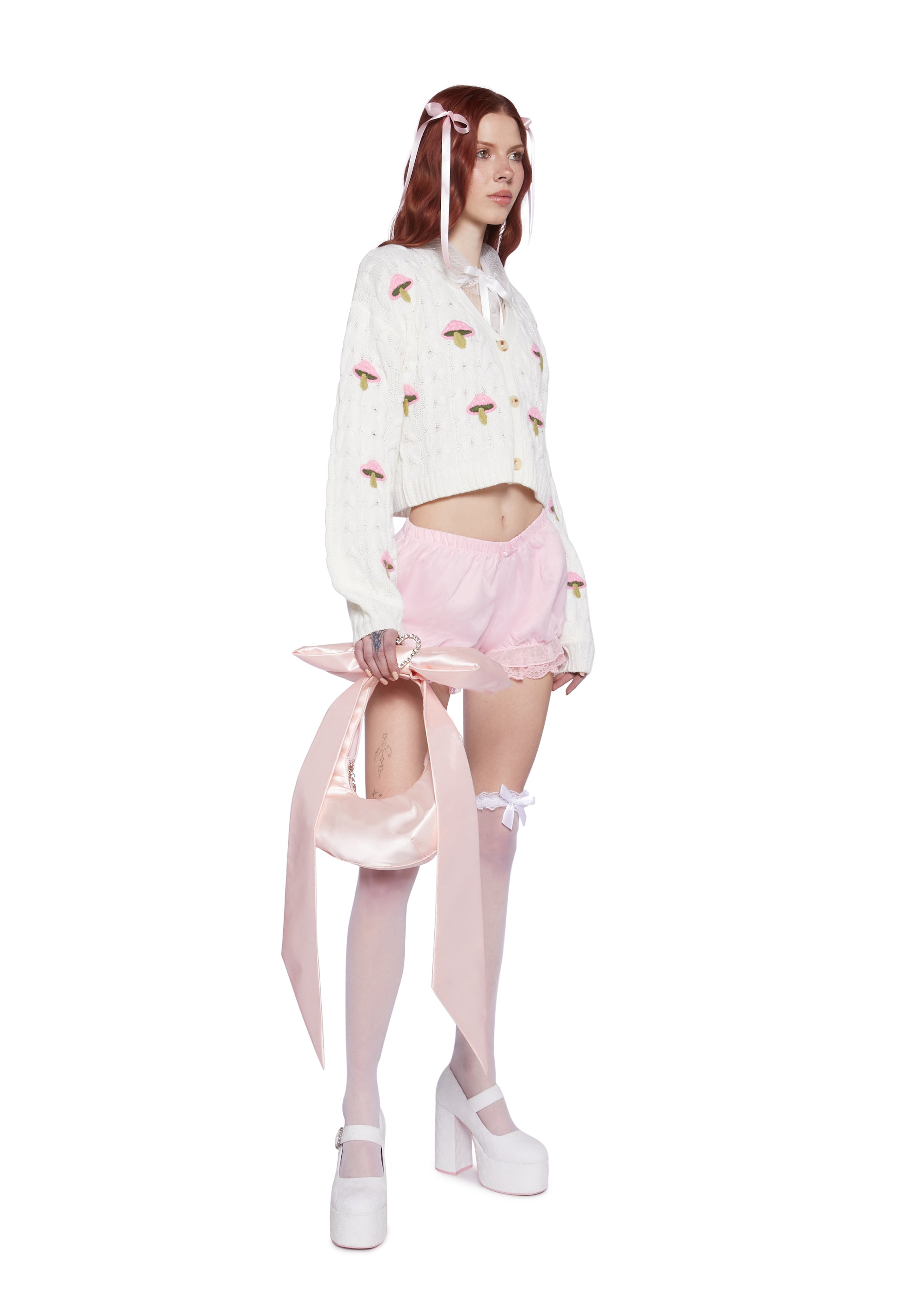 Sugar Thrillz Chunky Knit Mushroom Cardigan - White – Dolls Kill