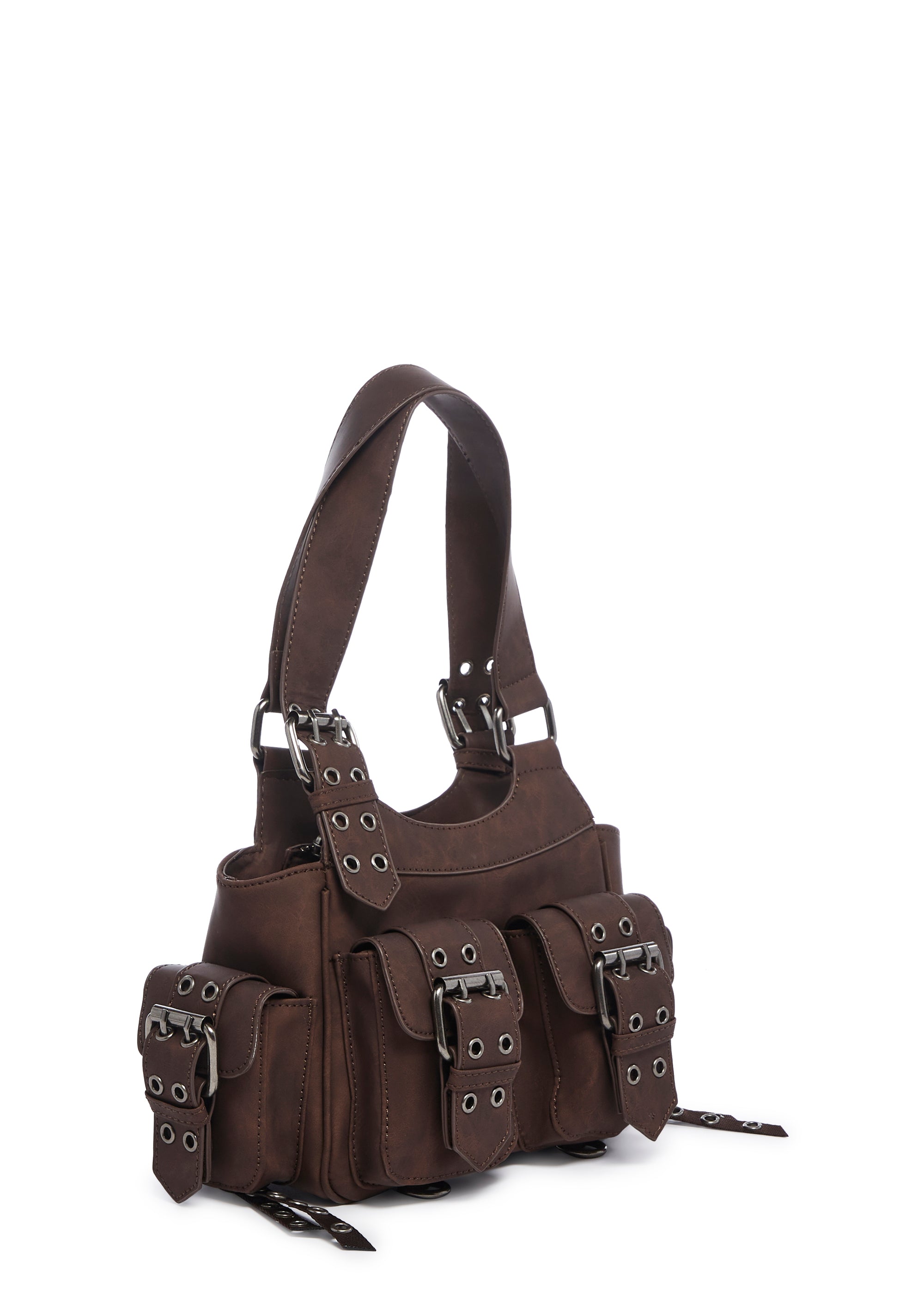 Current Mood Buckled Grommet Mini Handbag - Brown – Dolls Kill
