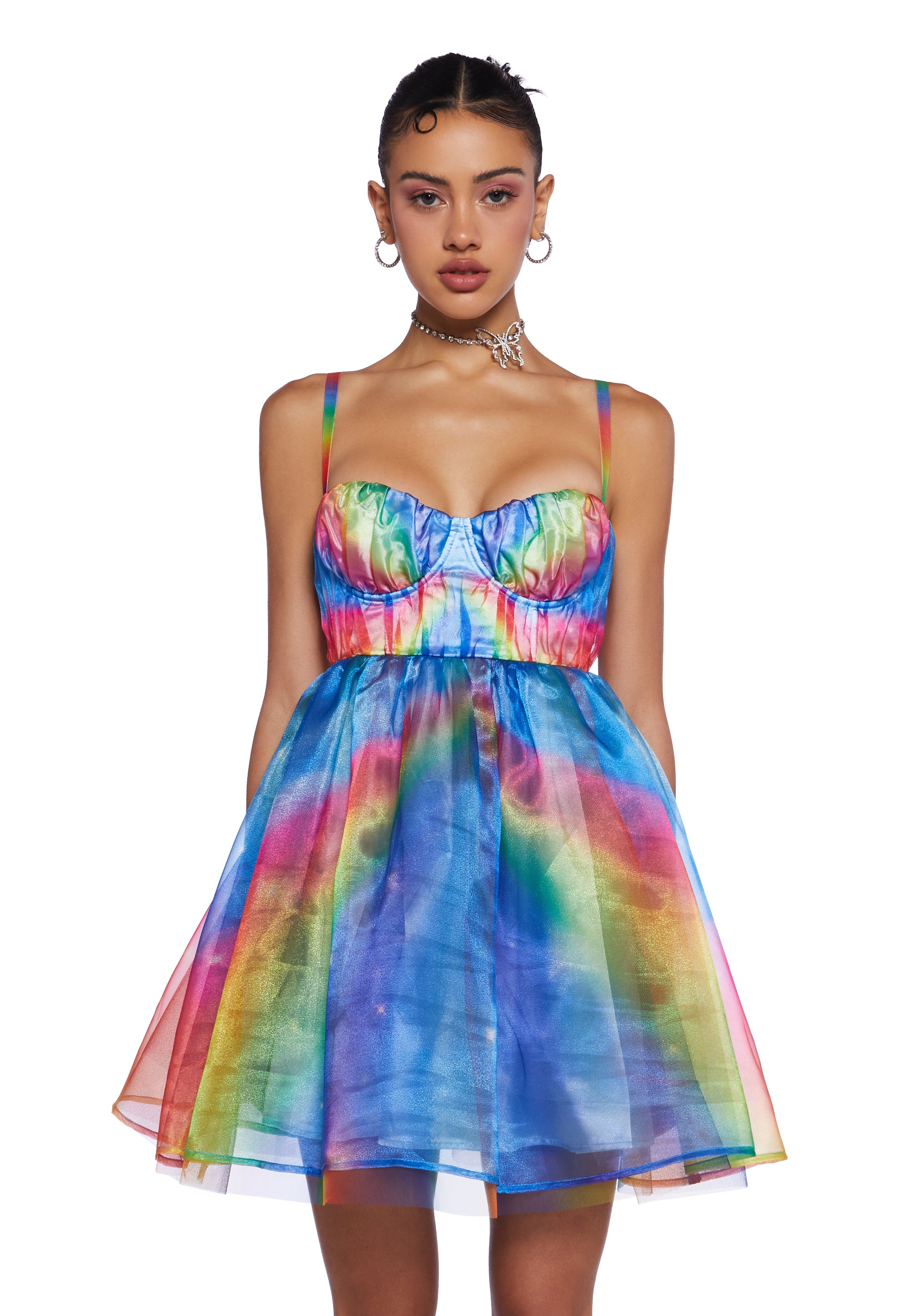 Club Exx Rainbow Tulle Organza Mini Dress Festival Rave