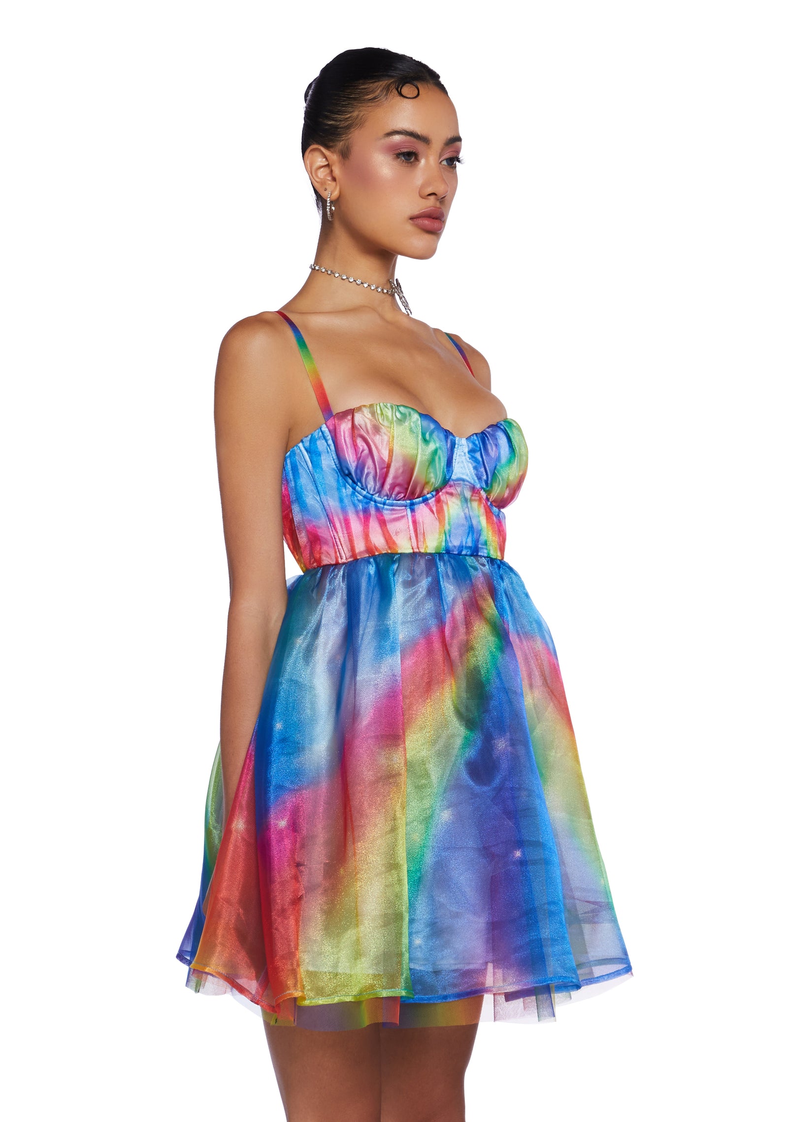 Club Exx Rainbow Tulle Organza Mini Dress Festival Rave