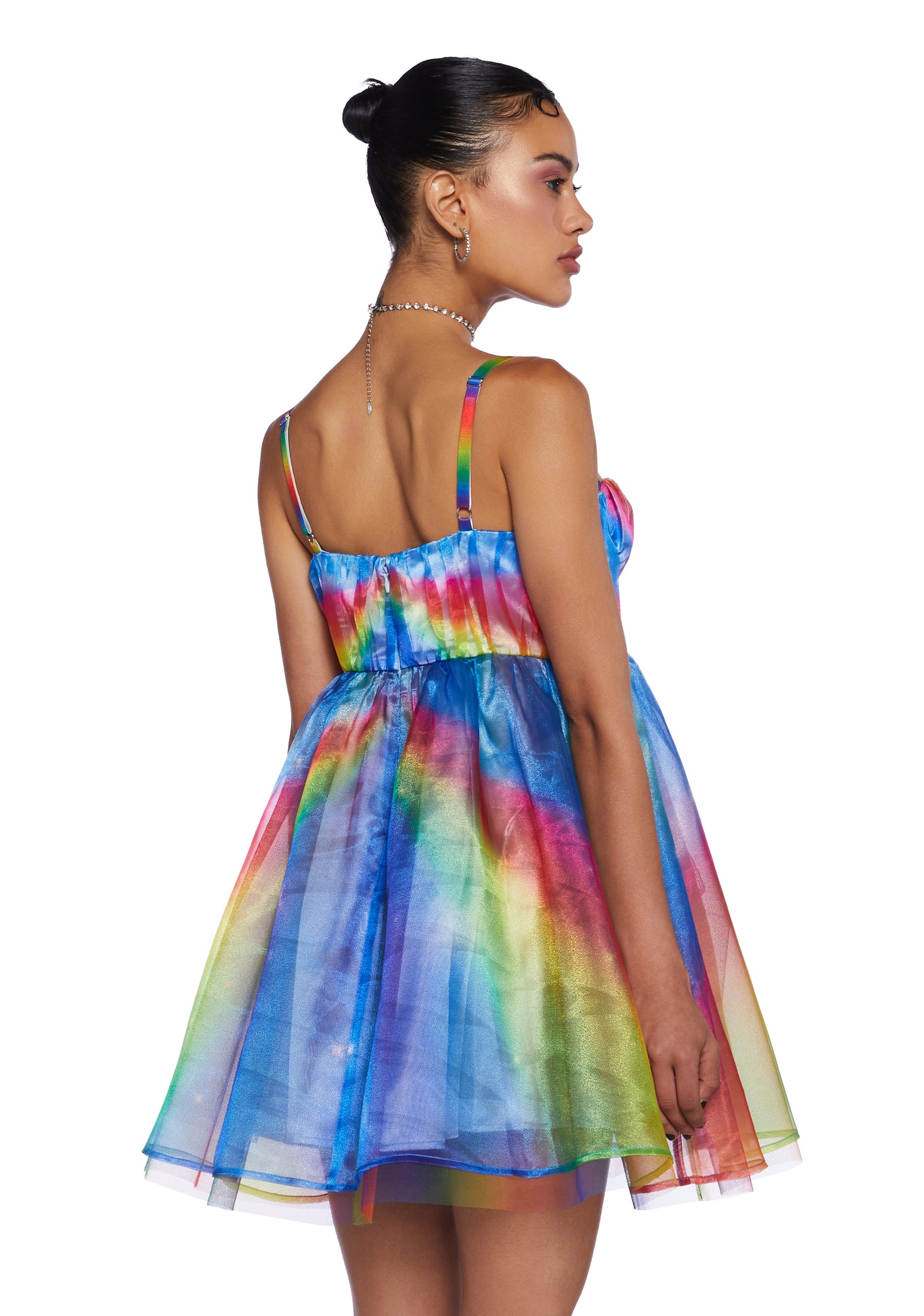 Club Exx Rainbow Tulle Organza Mini Dress Festival Rave