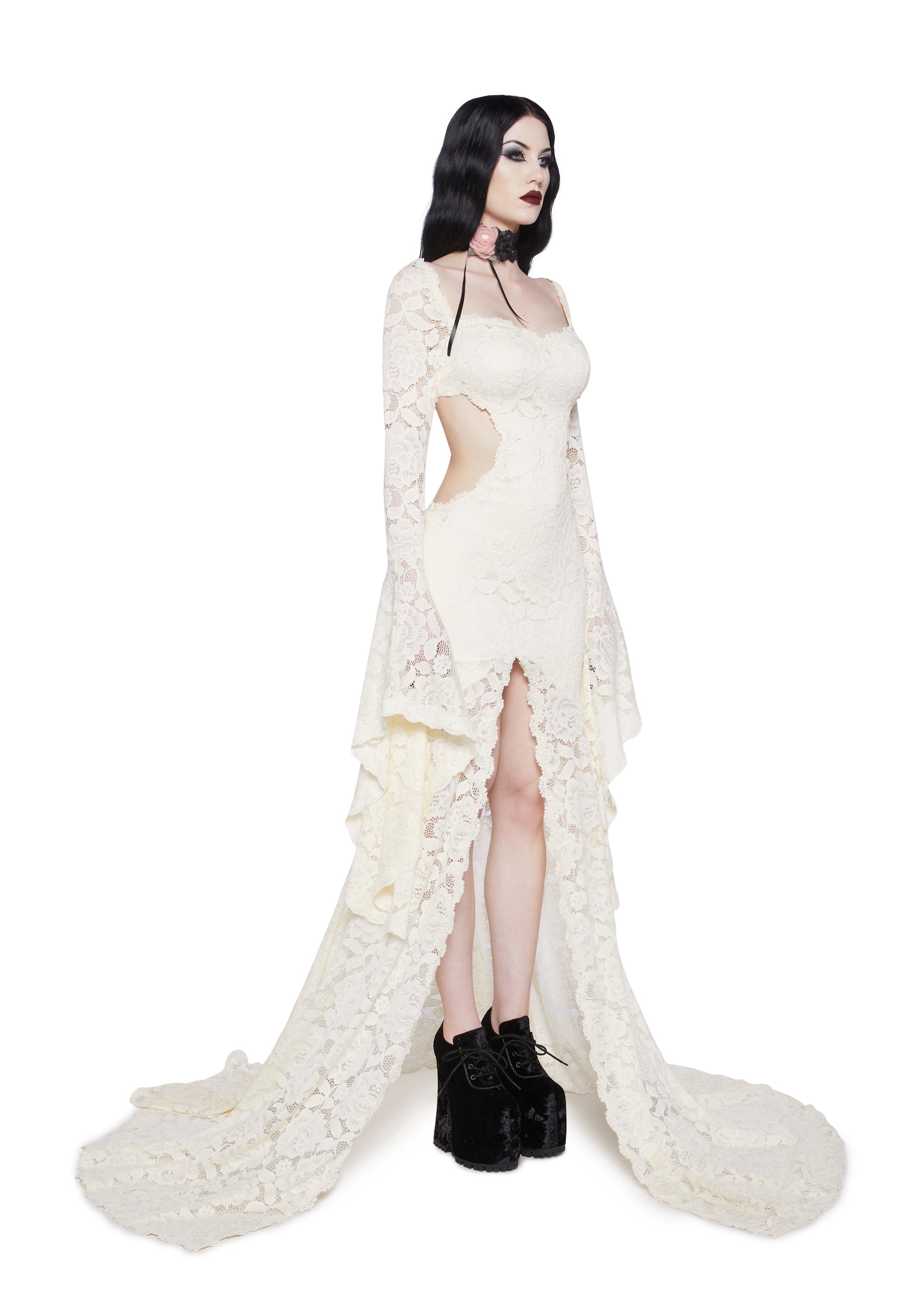 Widow Lace Maxi Dress With Cut Outs Prom Wedding - Off White