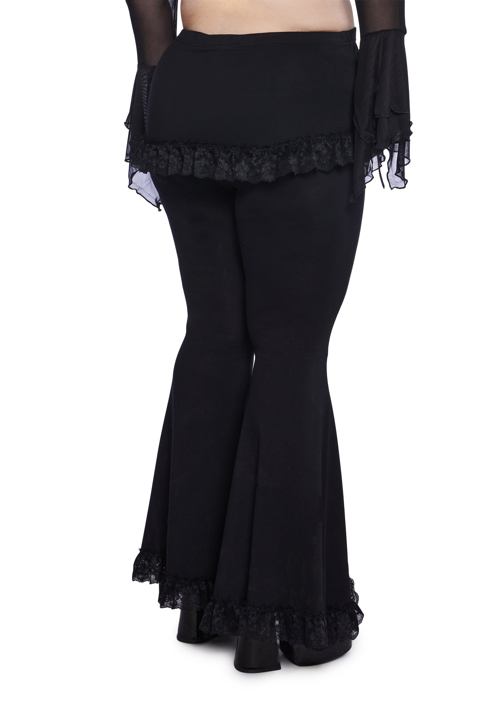 Plus Size Widow Flared Pants With Lace Ruffles And Built In Mini Skirt Black Dolls Kill