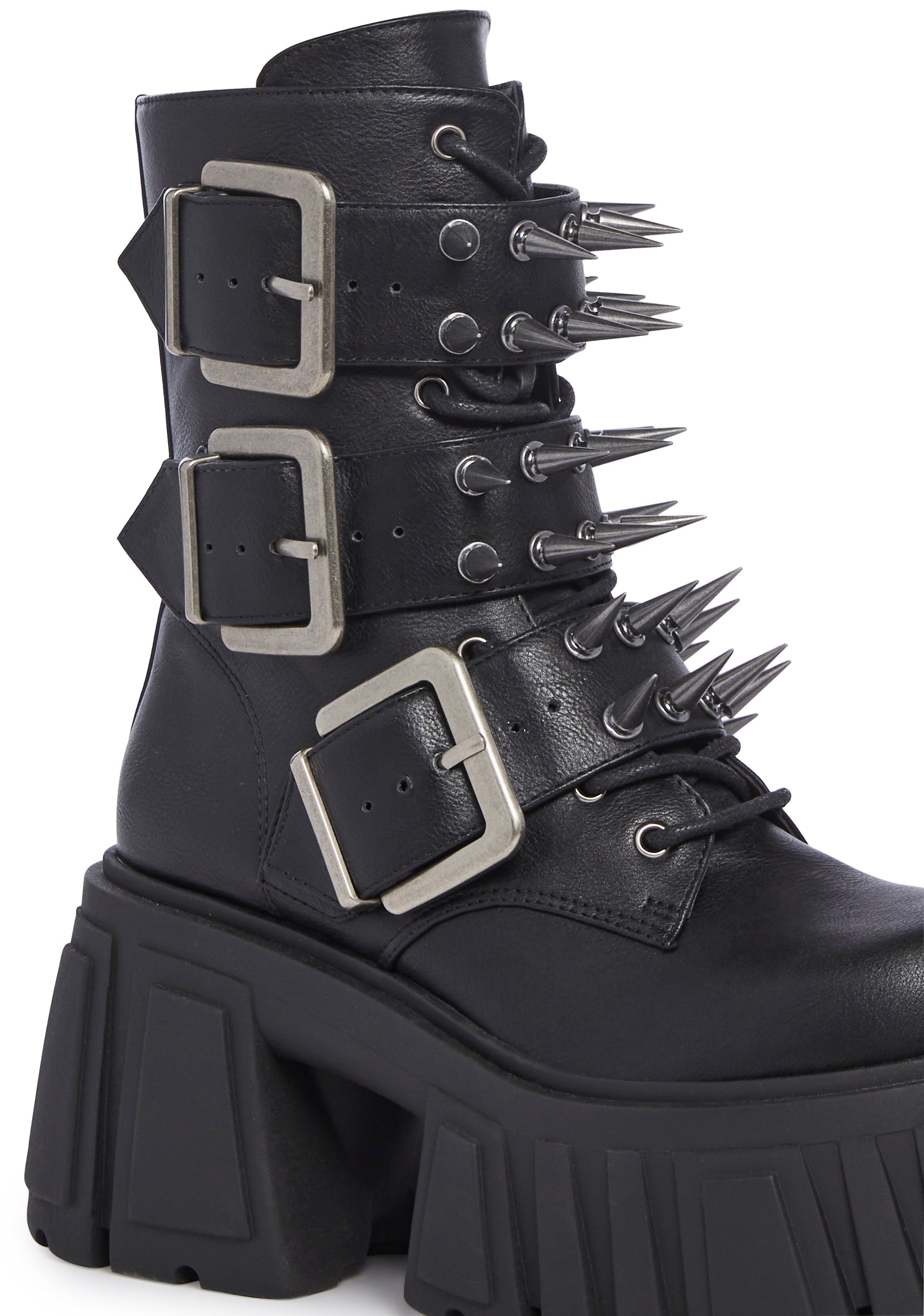 Widow Spiked Buckle Zipper Ankle Boots - Black – Dolls Kill