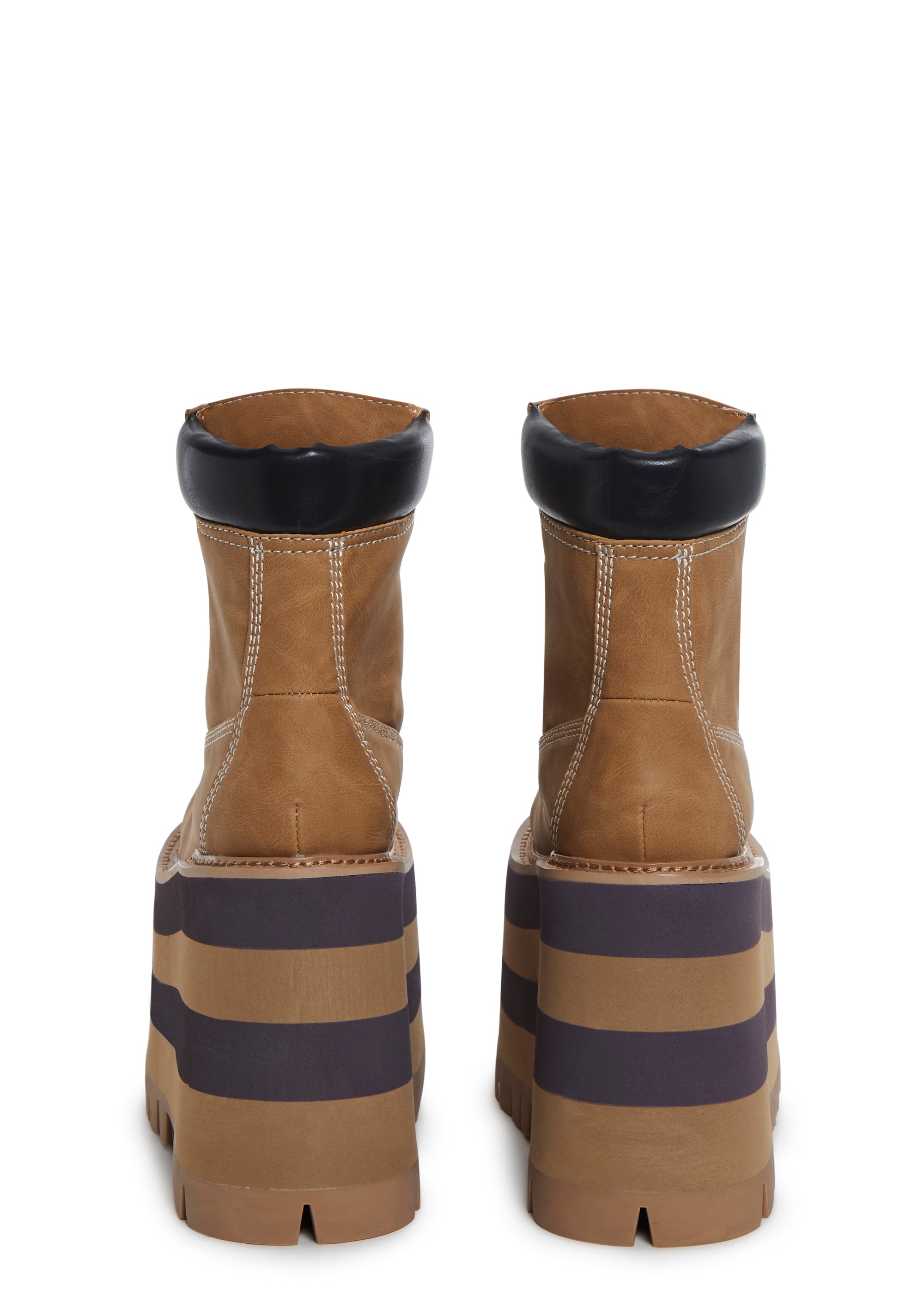Darker Wavs Platform Work Boots With Striped Platform Soles