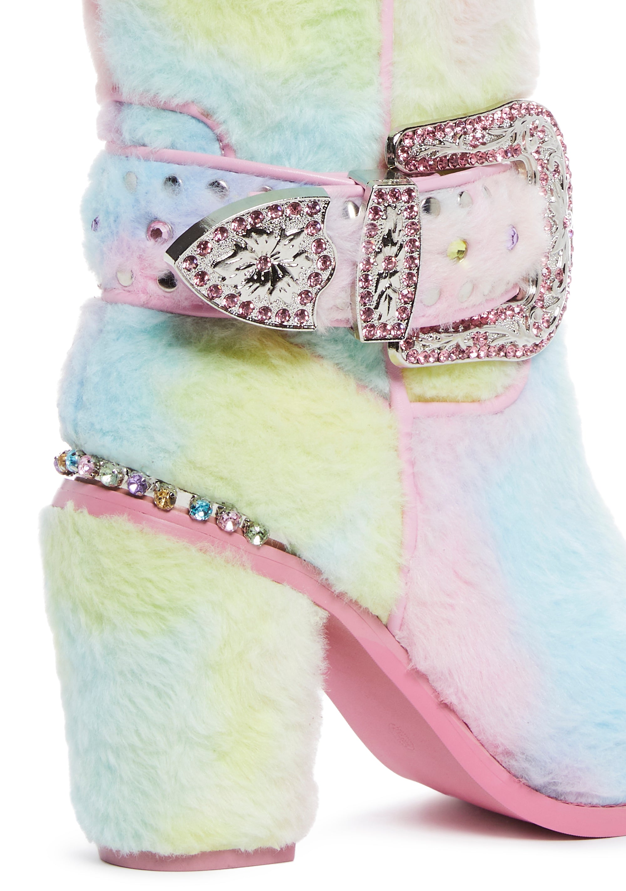 Club Exx Faux Fur Rhinestone Cowboy Boots Pastel Rainbow – Dolls