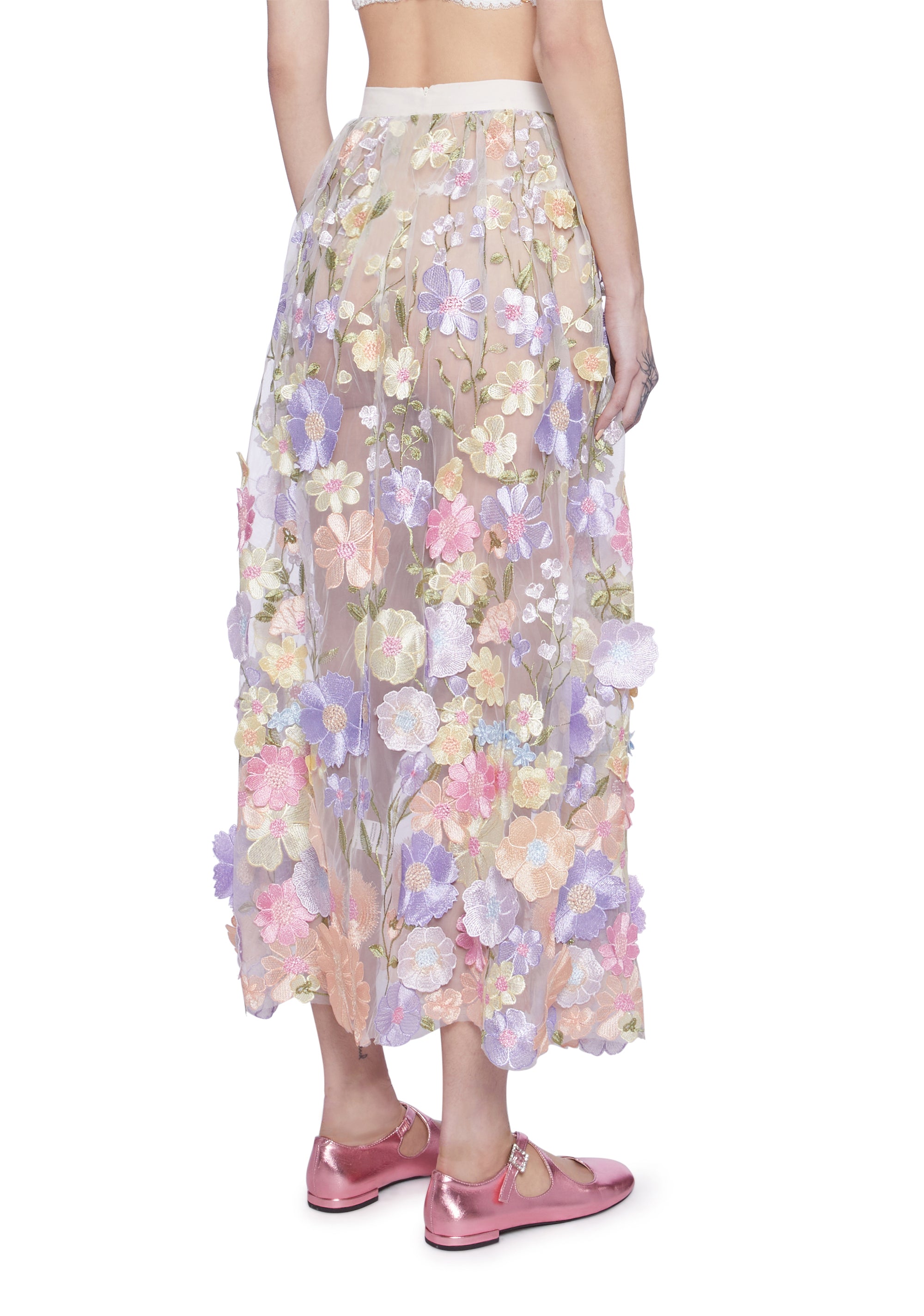 ★韓国★MILLIONDAY★BUTTERFLY MDY SKIRT★3color CHICWISH Women's Cream 3D Butterfly Double-Layered Mesh Midi