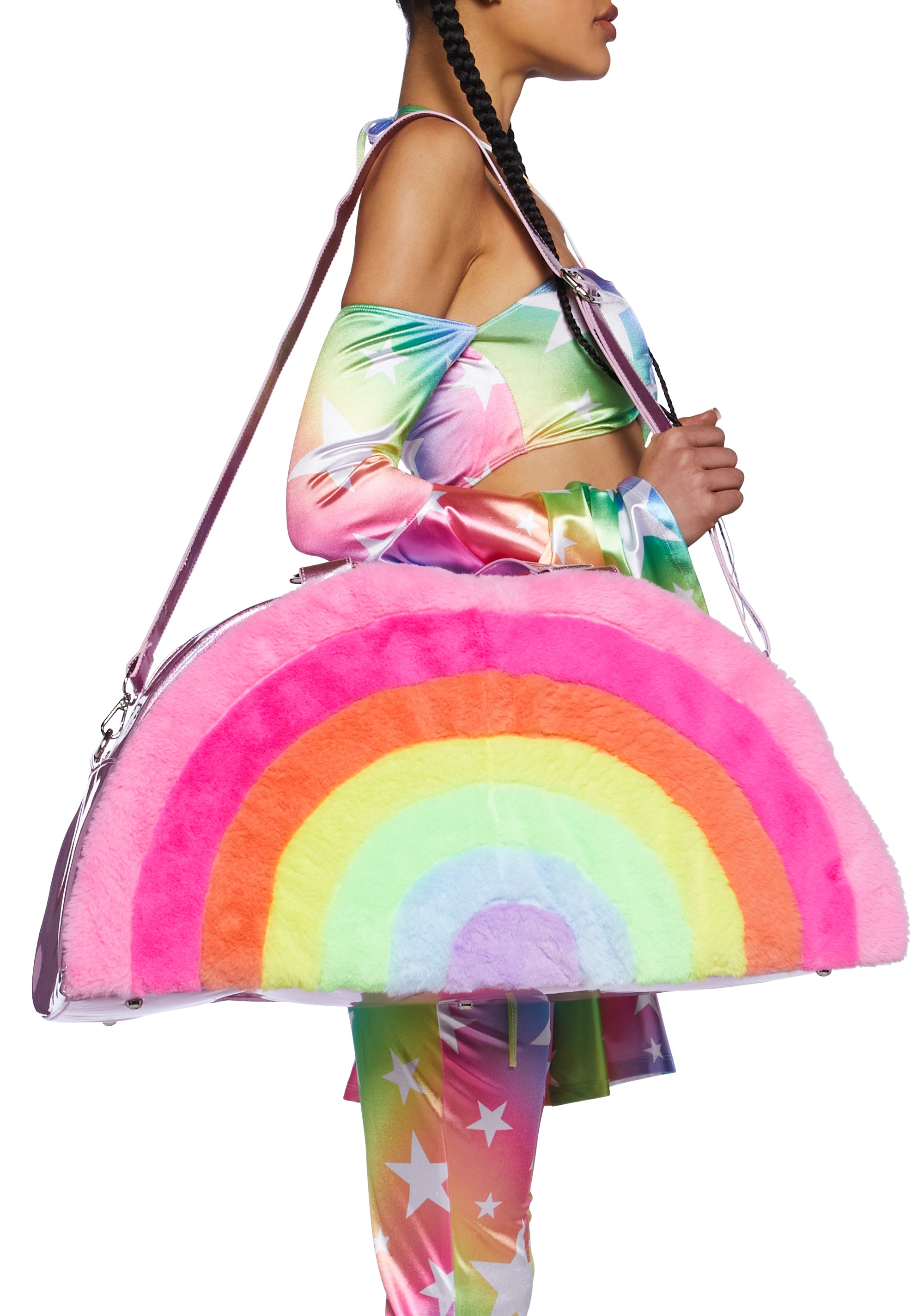 Club Exx Rainbow Faux Fur Oversized Weekender Bag - Multi 
