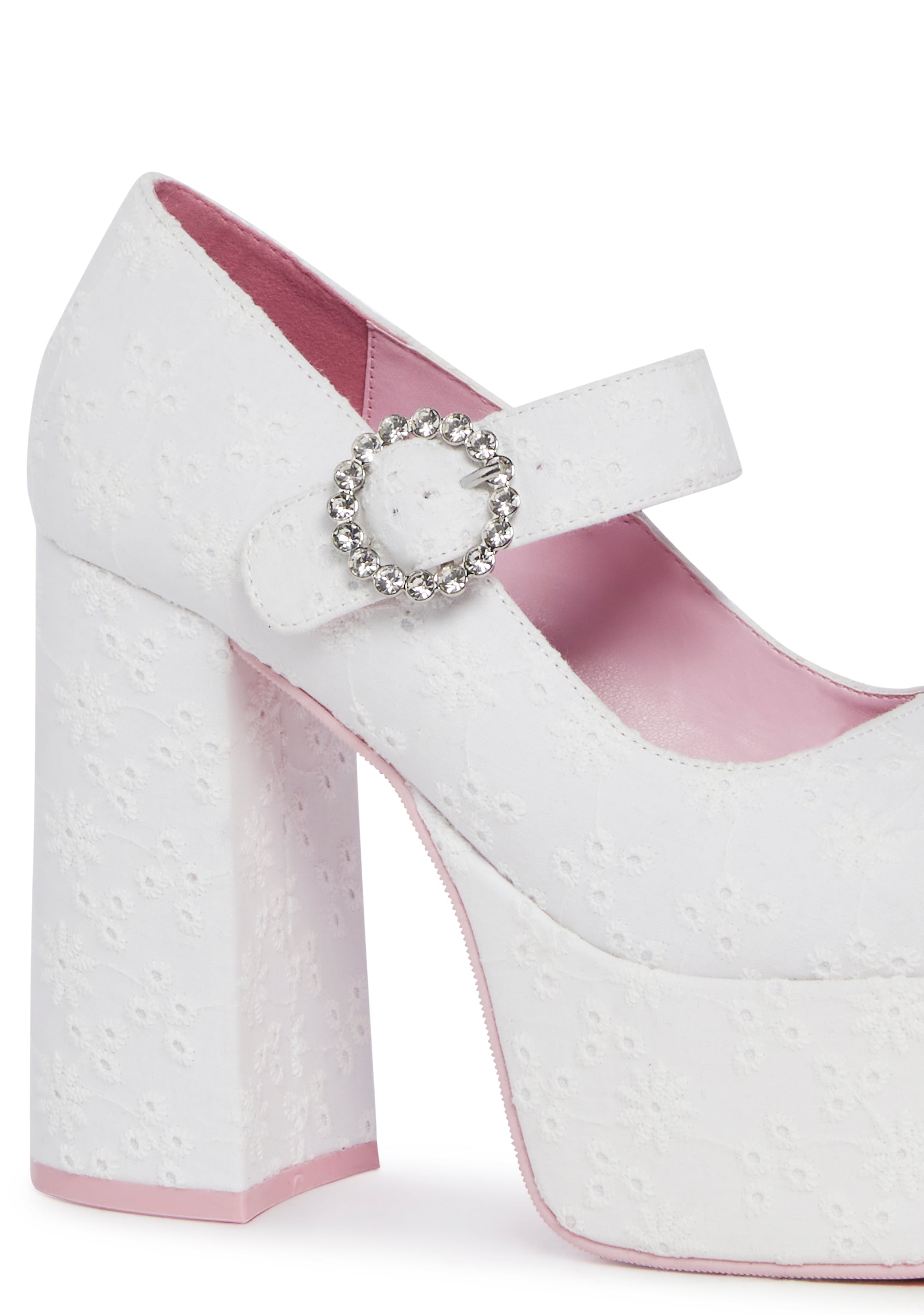 Sugar Thrillz Fabric Eyelet Lace Platform Mary Janes White Dolls Kill
