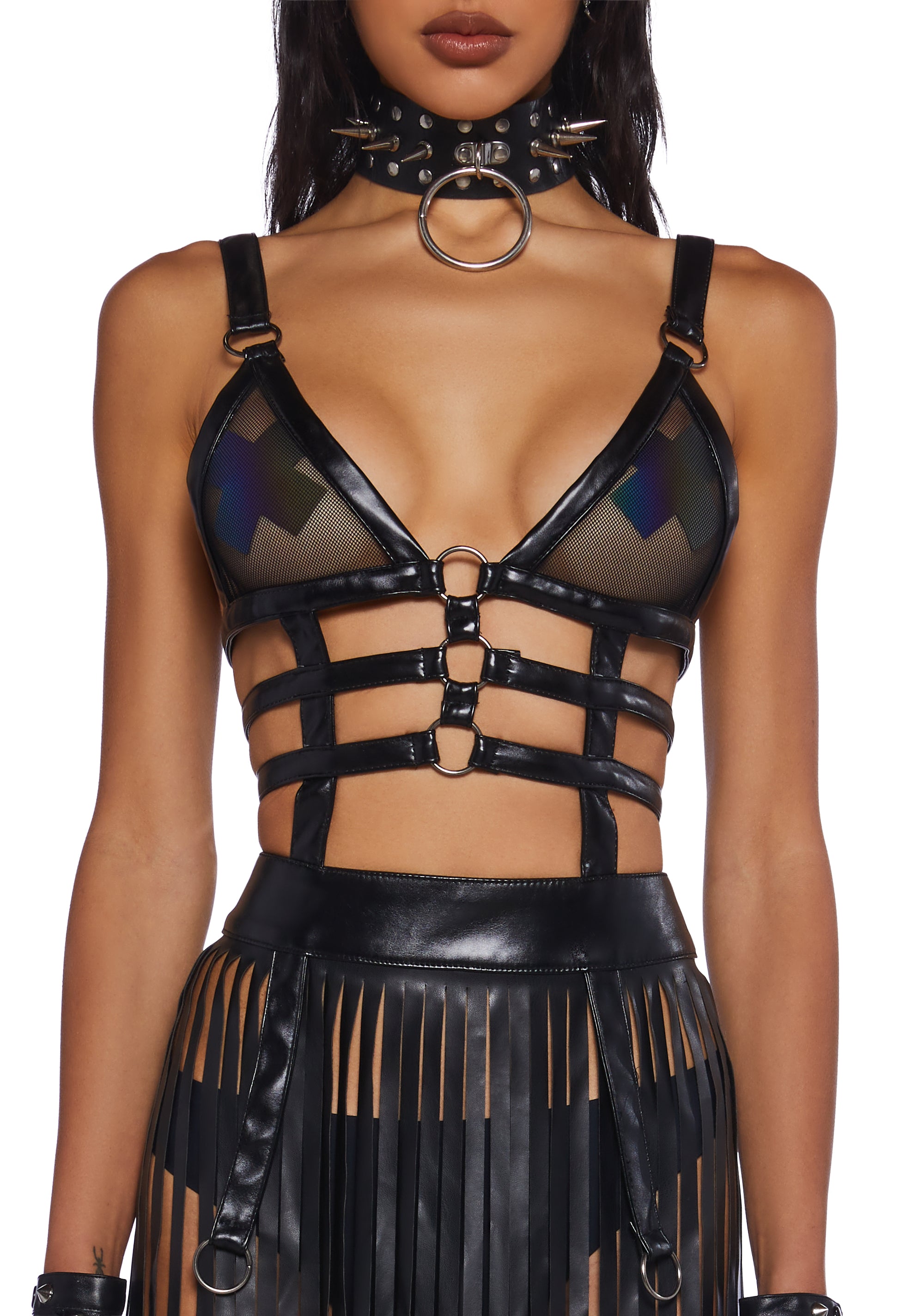 Club Exx Burning Man Fringe Harness Midi Dress - Black