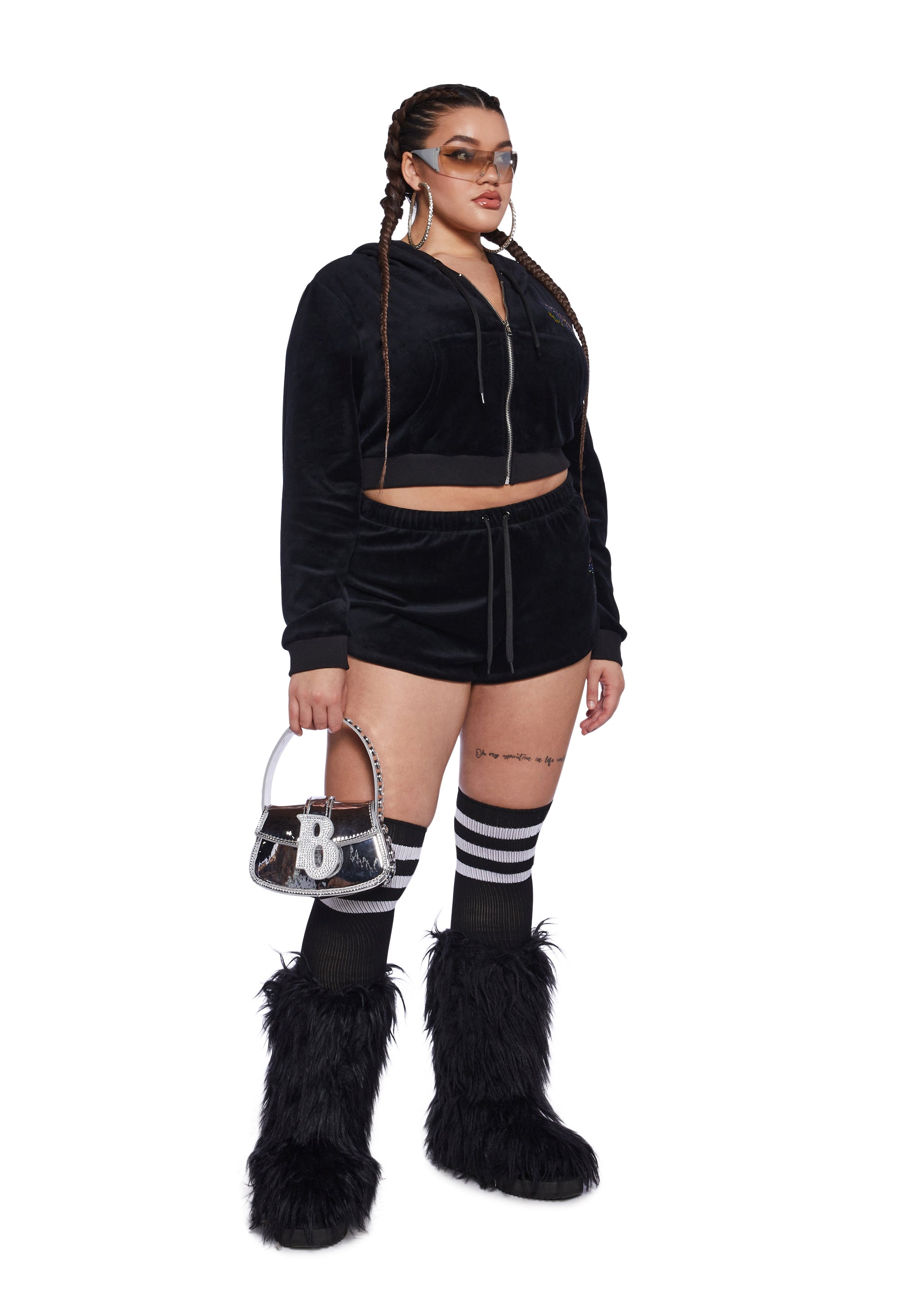 Plus Size Dolls Kill x Bratz Rainbow Velour Cropped Jacket Hoodie