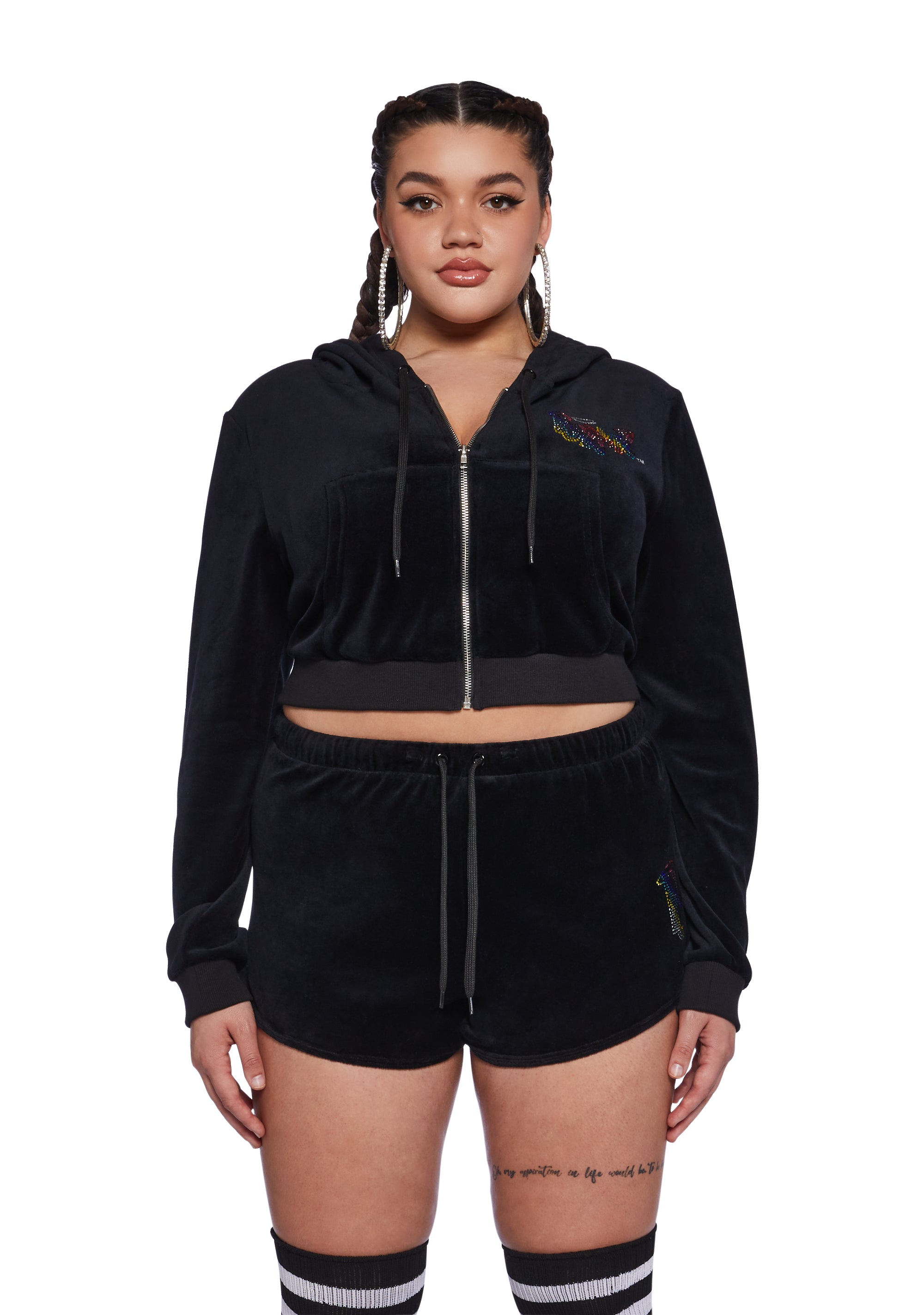 Plus Size Dolls Kill x Bratz Rainbow Velour Cropped Jacket Hoodie