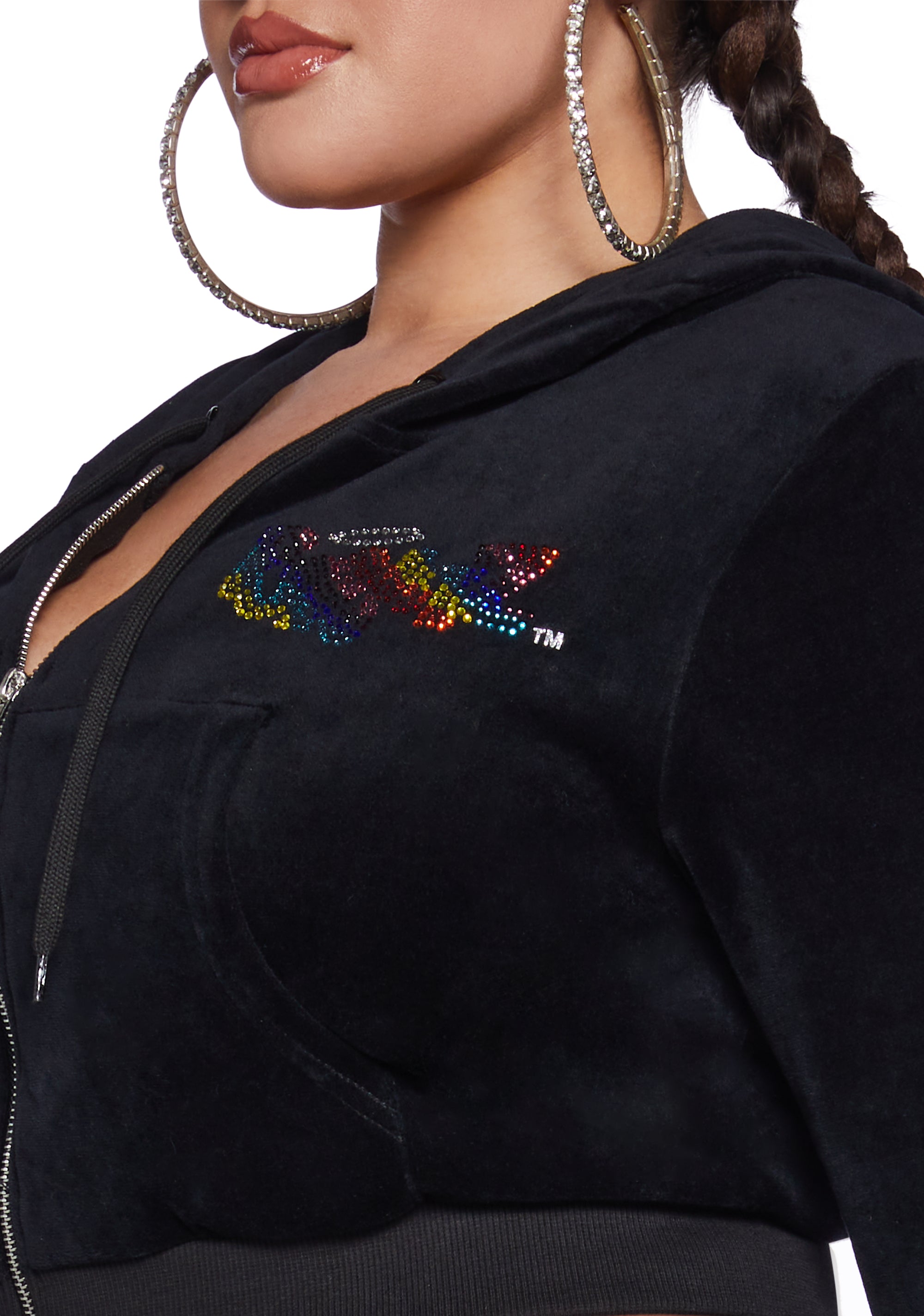 Plus Size Dolls Kill x Bratz Rainbow Velour Cropped Jacket Hoodie
