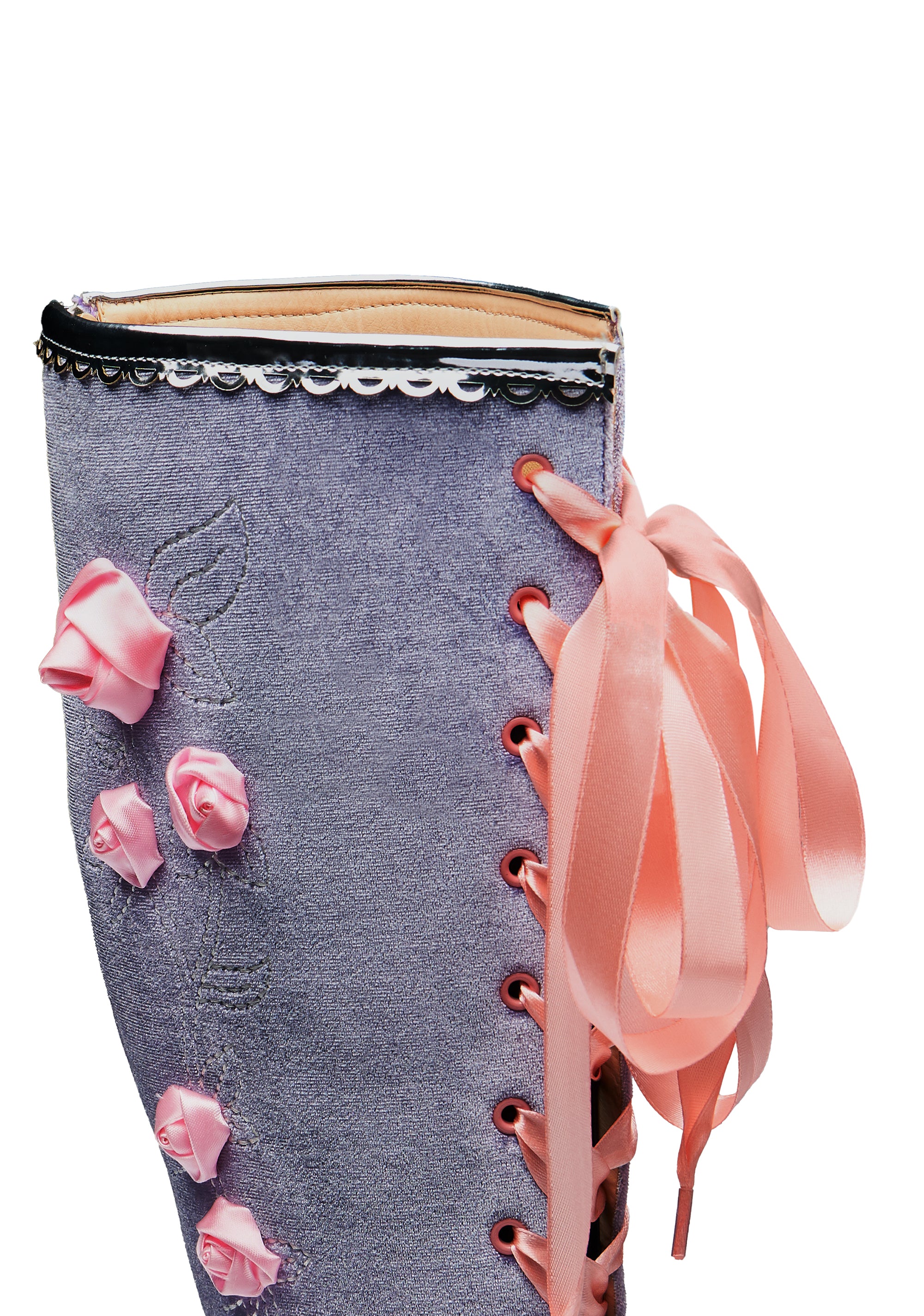 Guiltless Ghost Lace Up Platform Long Boots - Lilac