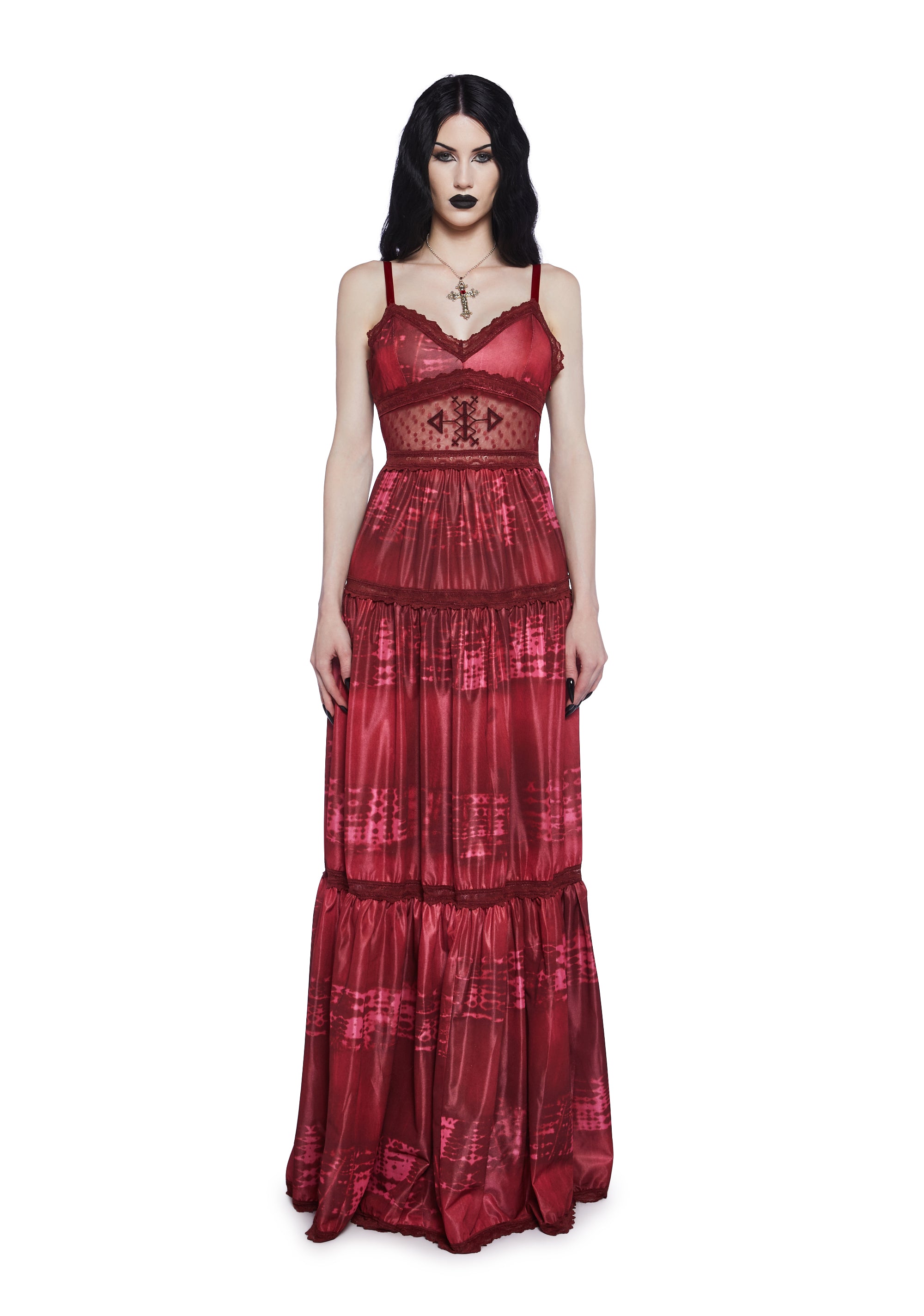 Widow Goth Tie-Dye Lace Maxi Slip Dress
