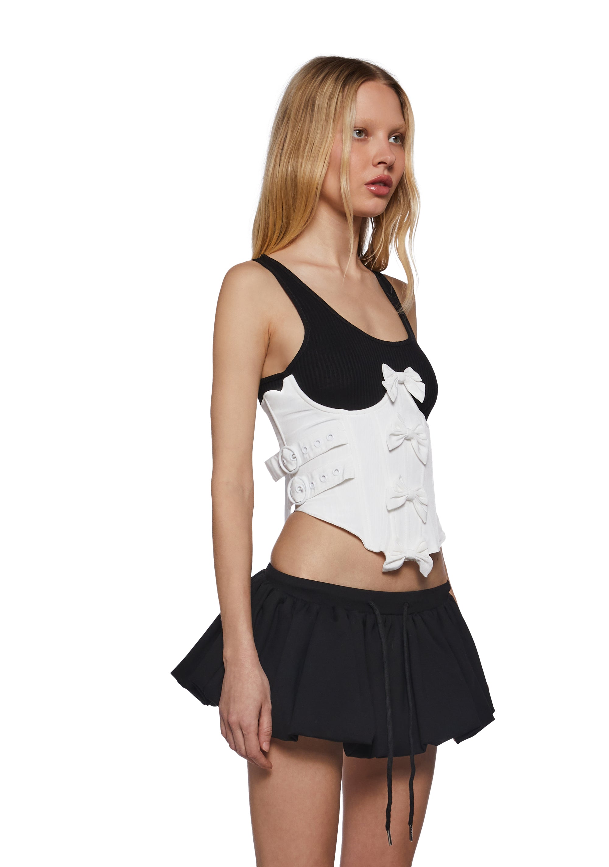 Sugar Thrillz Linen Underbust Corset Top With Bows And Lace