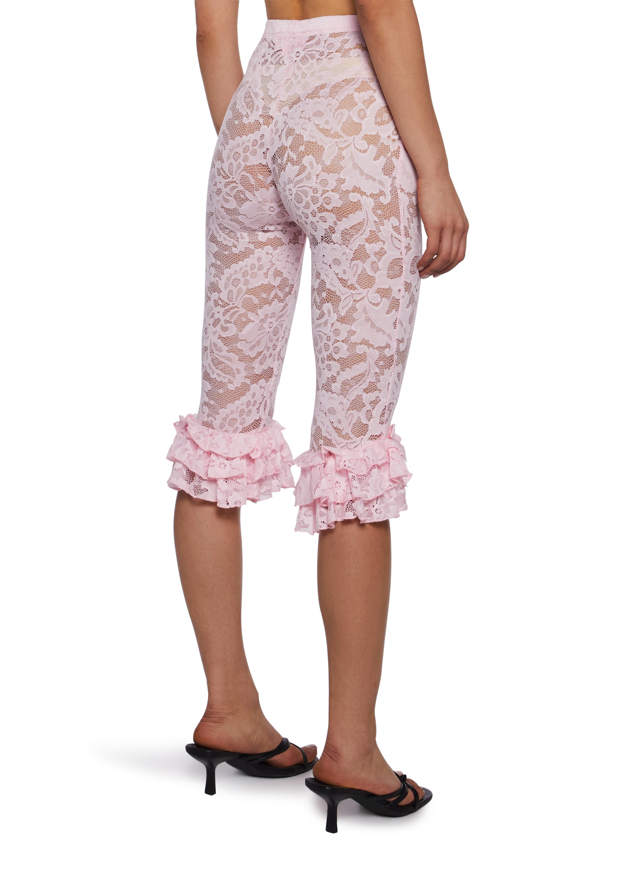 Sugar Thrillz Regency Sheer Floral Lace Bow Pants - Pink