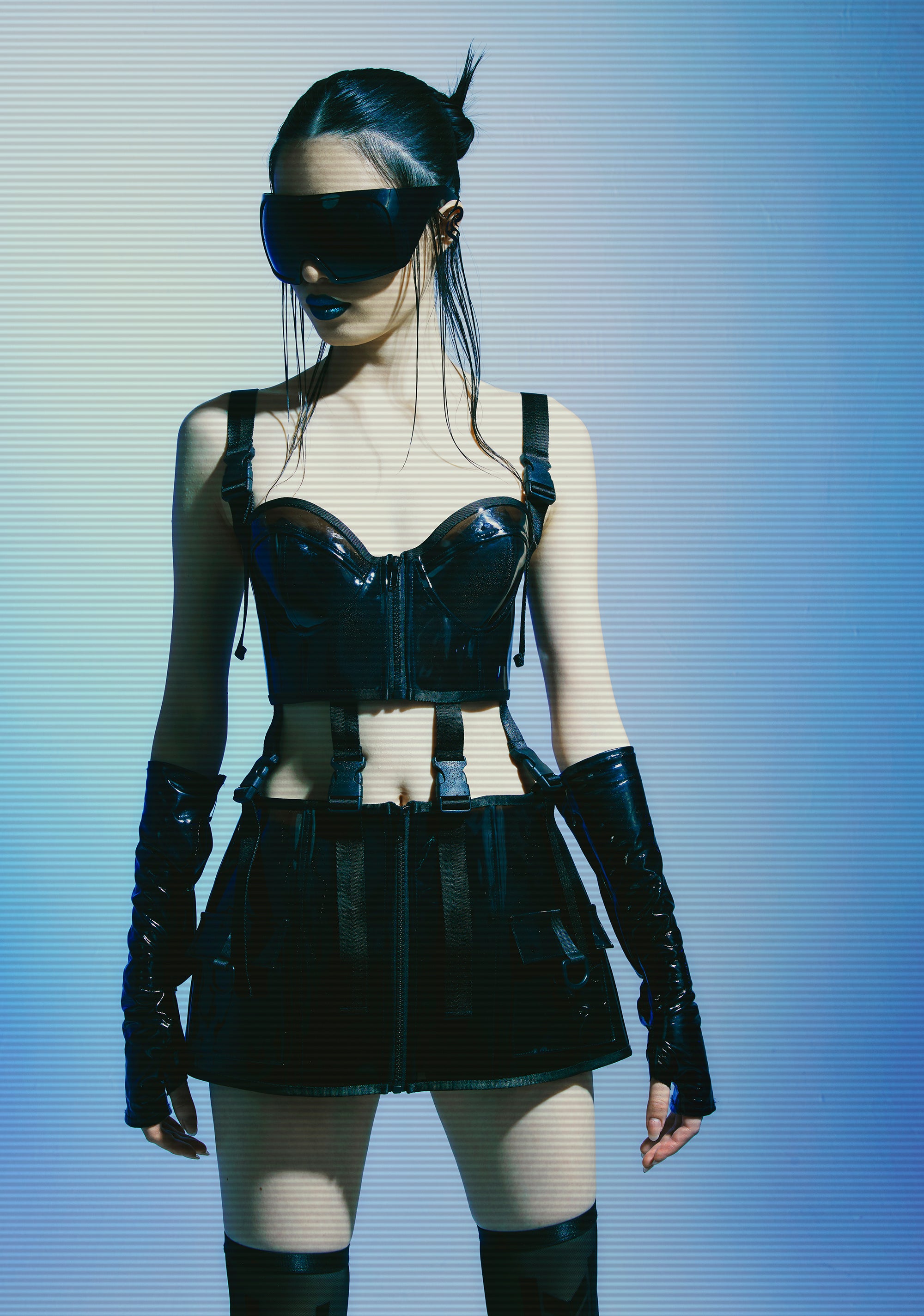 Club Exx Vinyl Paneled Dress With Nylon Buckles Cyberpunk Techno
