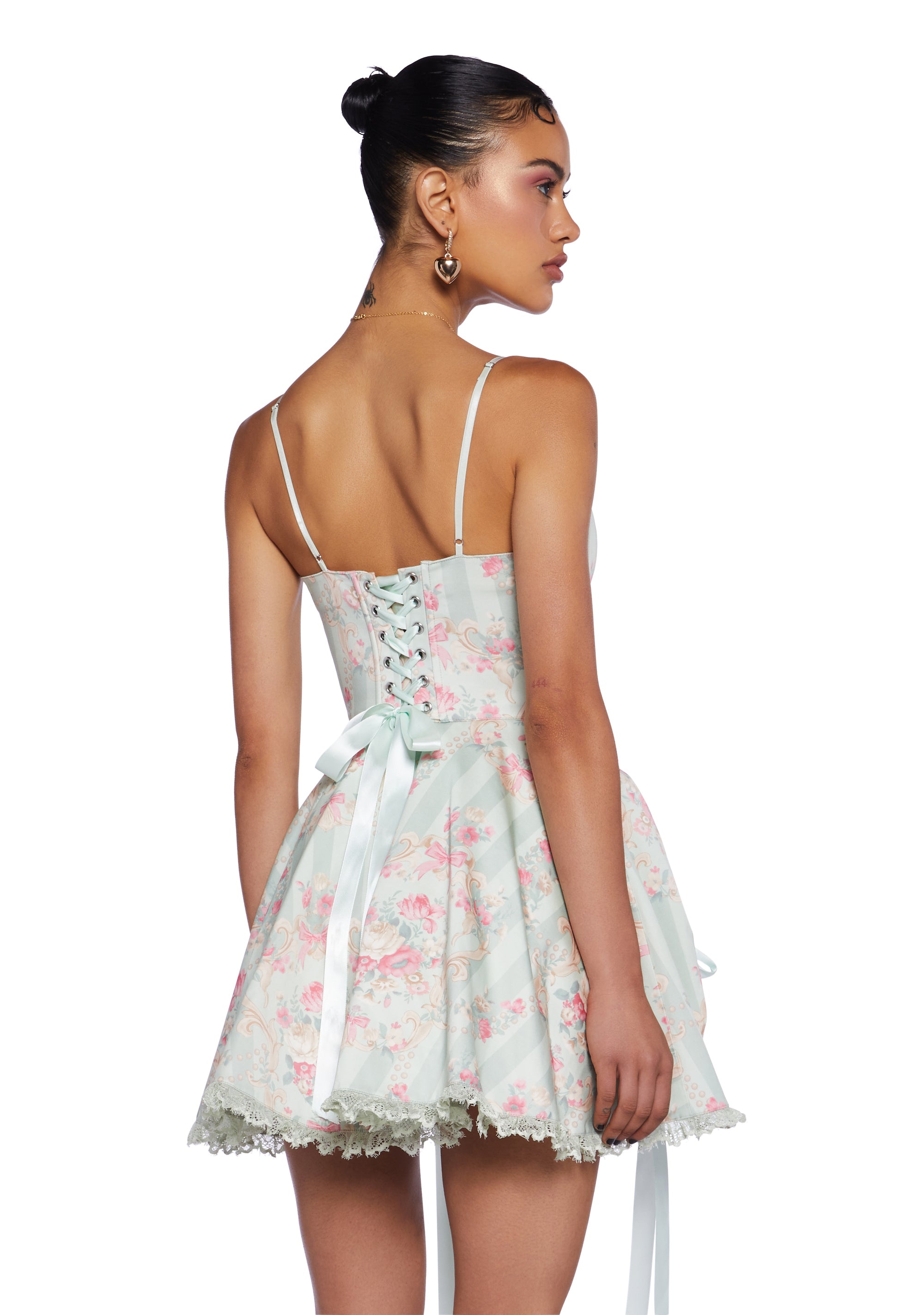 ardent affection corset mini dress Sugar Thrillz Regency Twill Striped Bow Floral Ruched Lace Corset Mini Dress