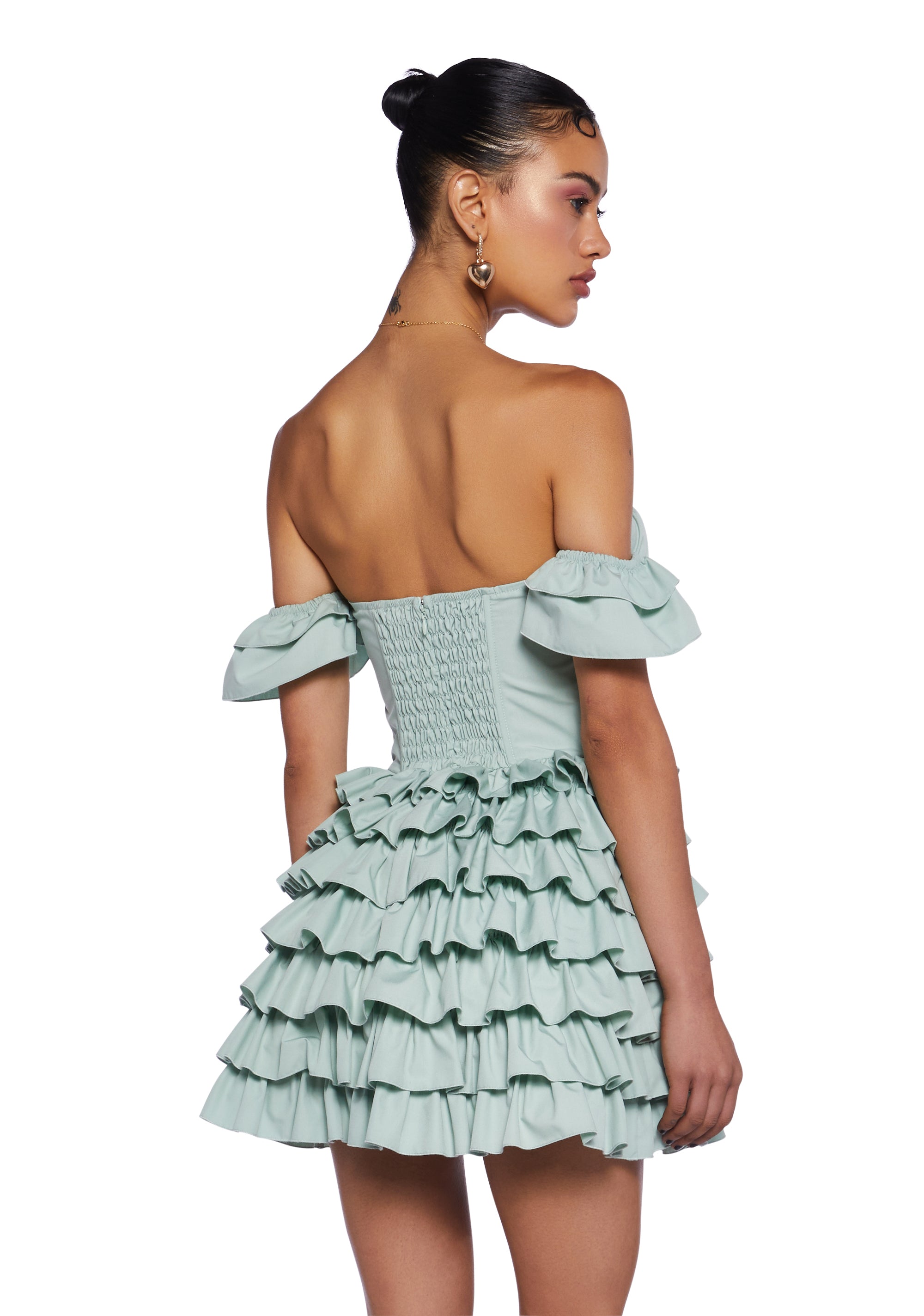 Sugar Thrillz Regency Twill Off-The-Shoulder Tiered Ruffle
