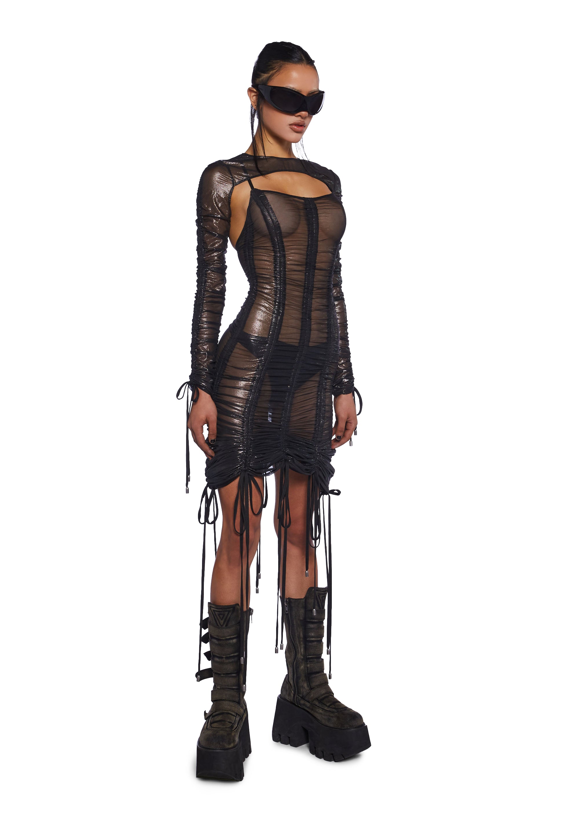 Darker Wavs Ruched Metallic Sheer Mesh Midi Maxi Dress With Darker Wavs Ruched Metallic Sheer Mesh Midi Maxi Dress With