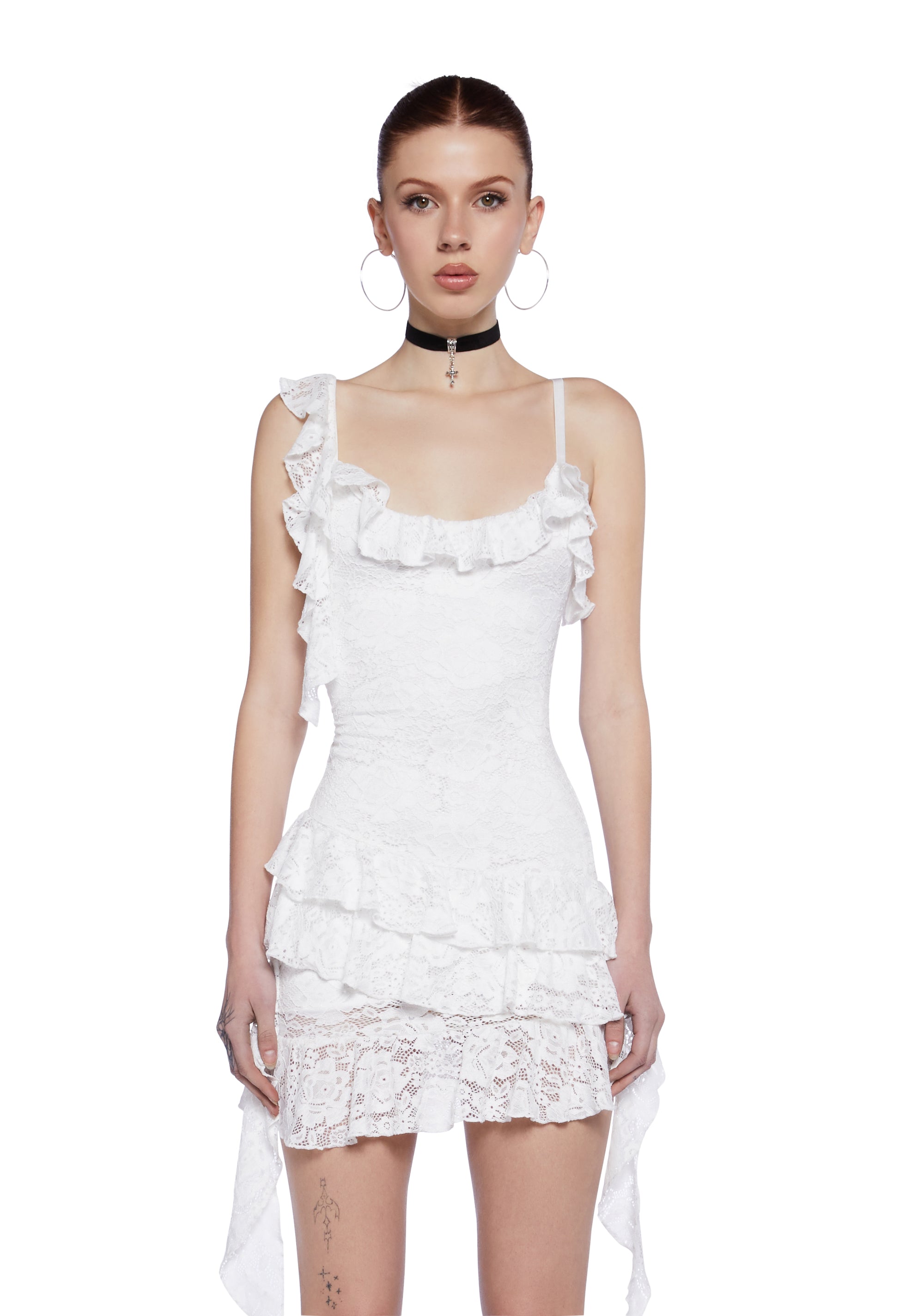 y2k white dress Heart Lace Trim Mini playful silhouette Y2K Fairytale White Chiffon Short