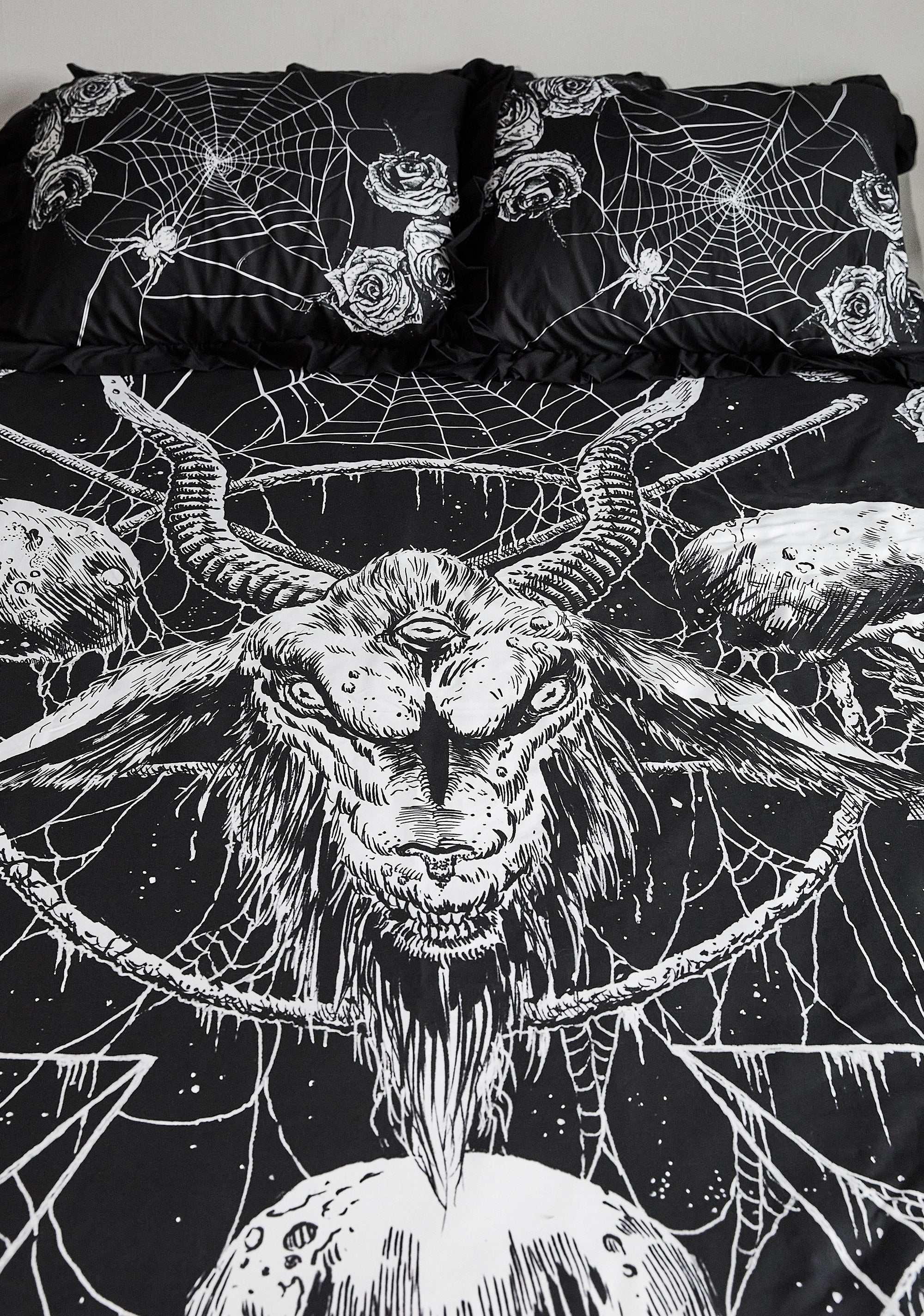 Dolls Home Goth Baphomet Spiderweb Roses Duvet Cover And