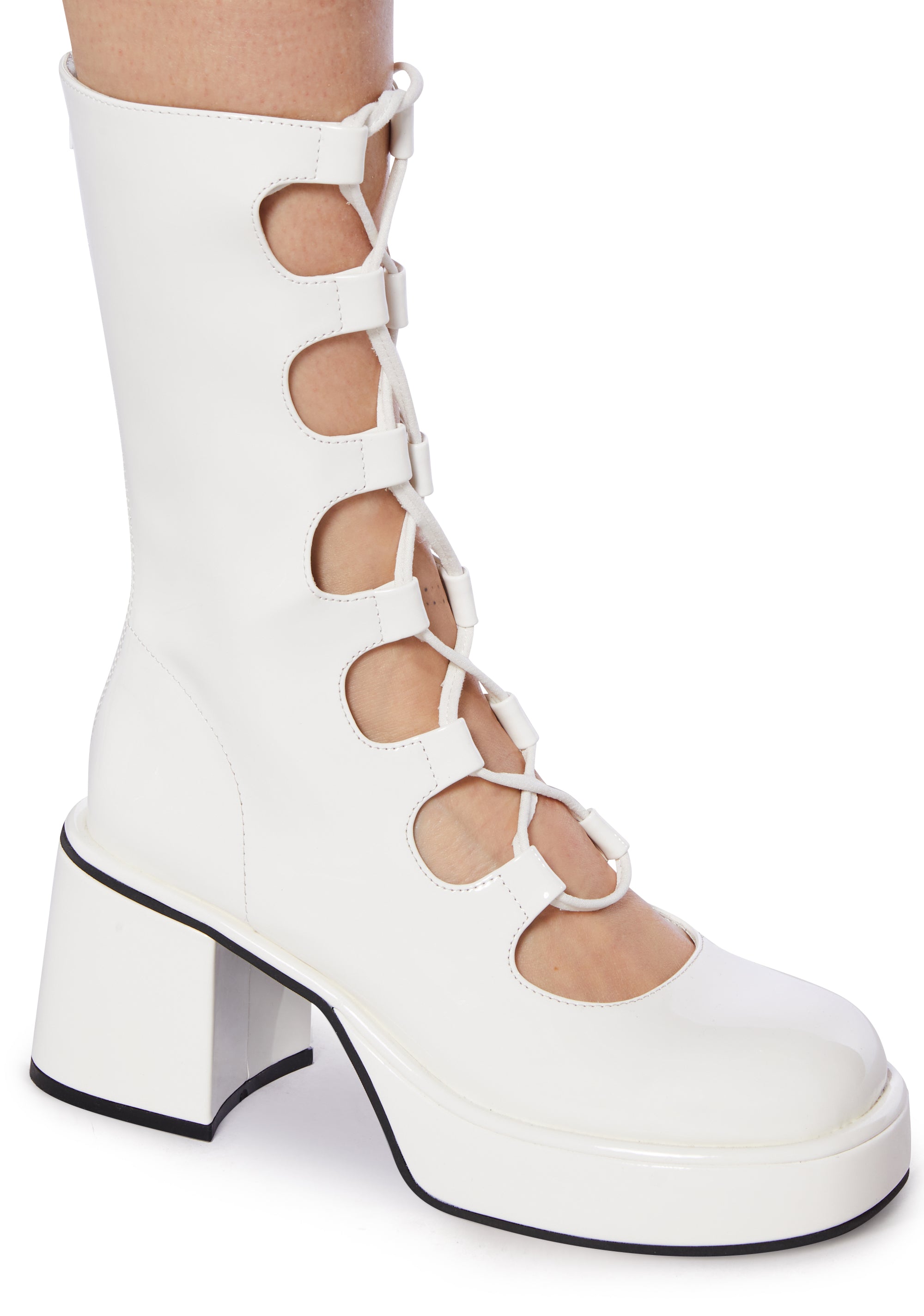 Sugar Thrillz Ghillie Lace-Up Platform Boots - White – Dolls